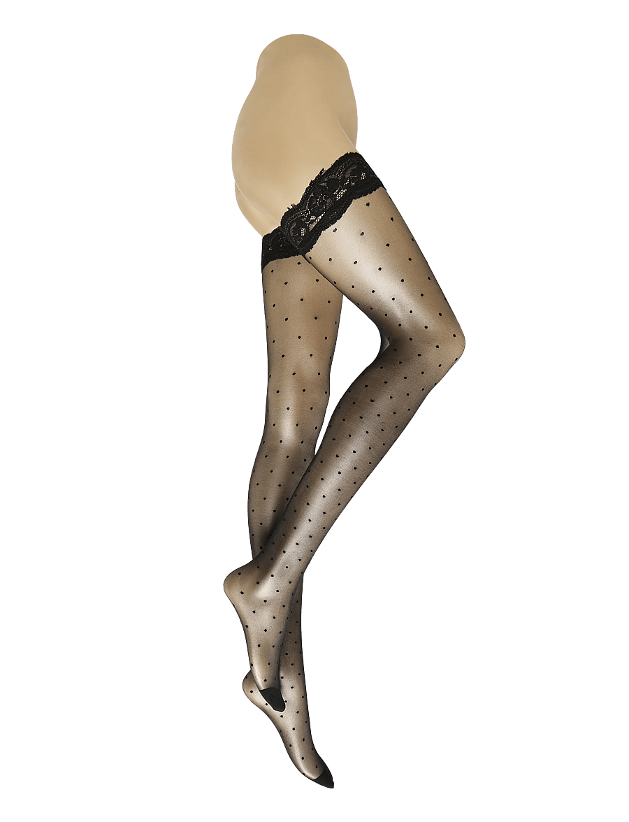 Hunkemöller - SU 15DEN LACE TOP DOTS - silikoonribaga sukad - black - 3