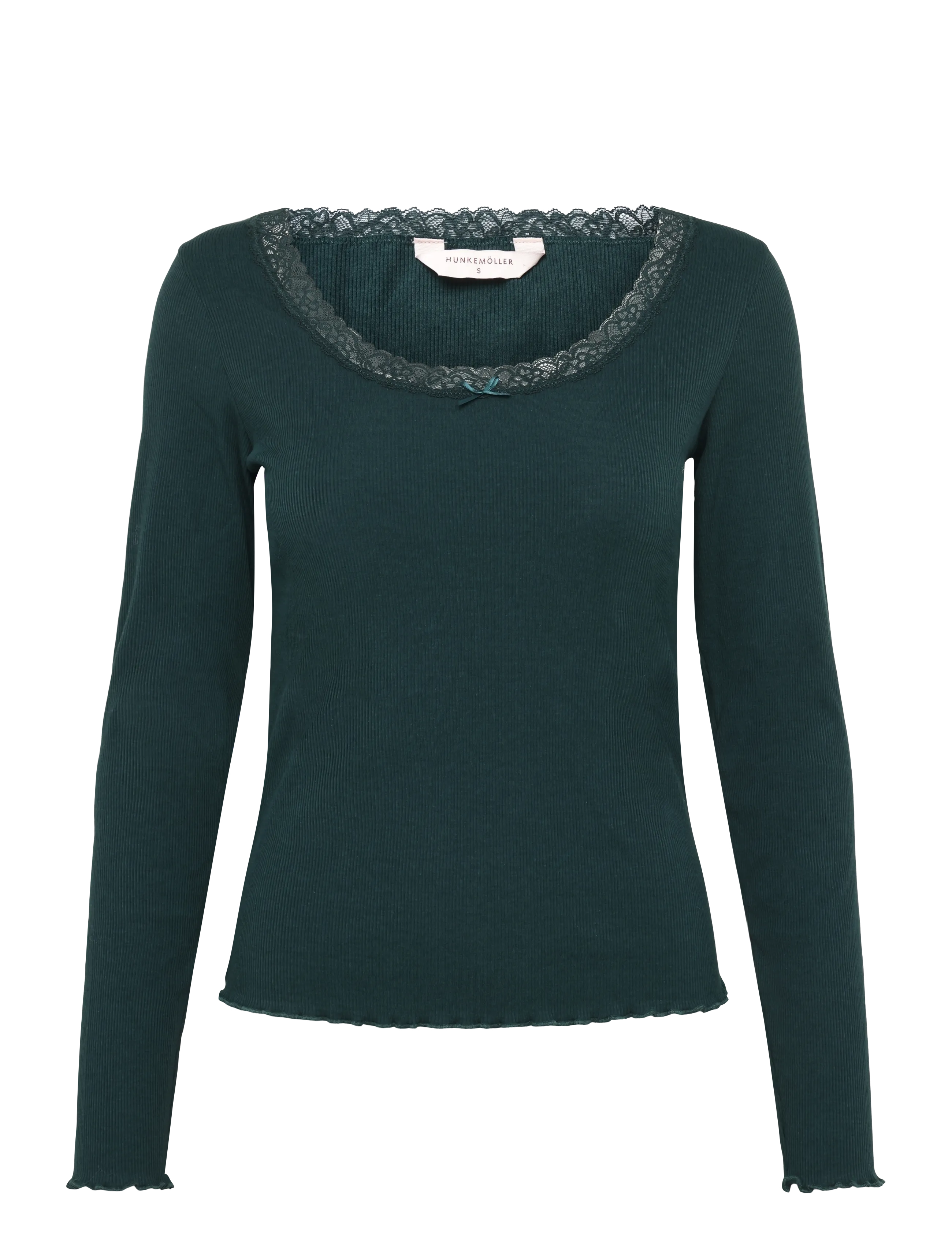 Hunkemöller TOP LS JERSEY RIB LACE - Underkläder - PONDEROSA PINE / green