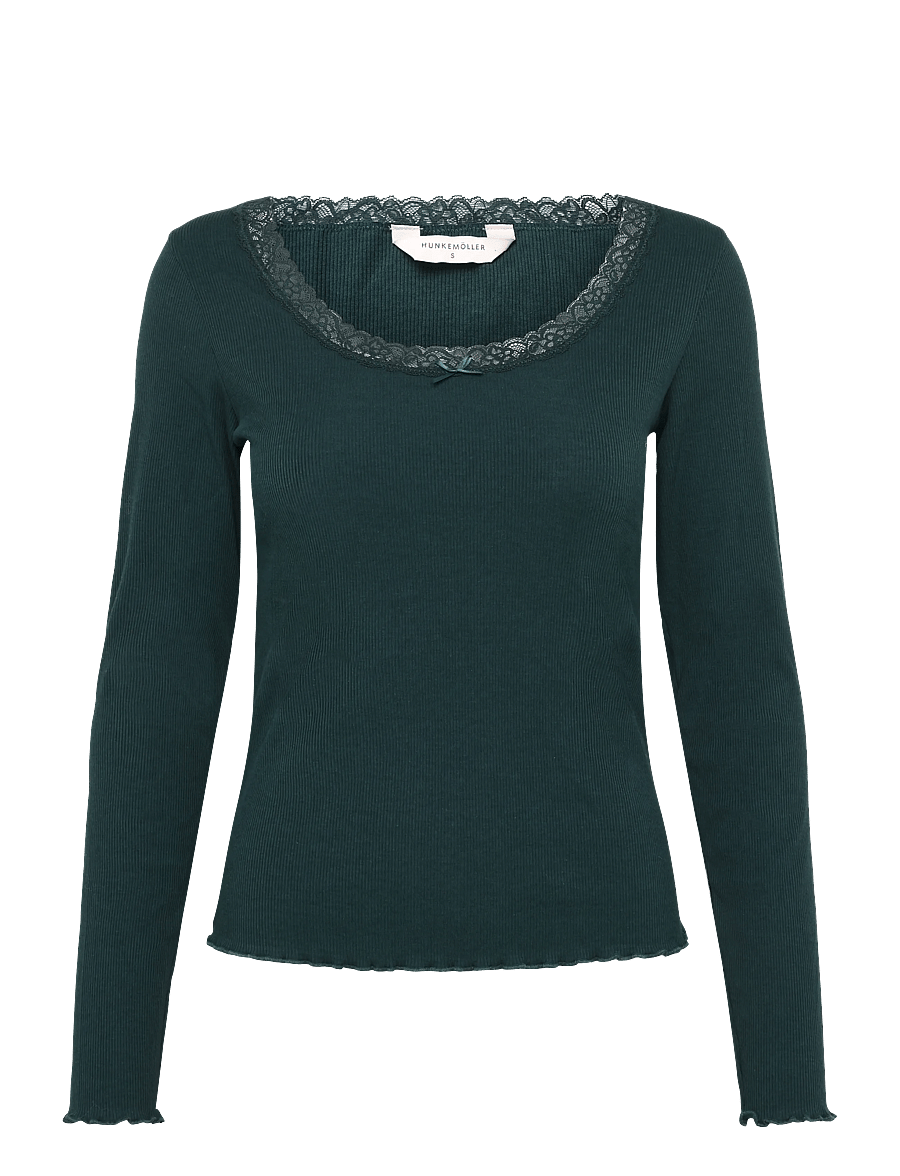 Hunkemöller - TOP LS JERSEY RIB LACE - oberteile - ponderosa pine - 1