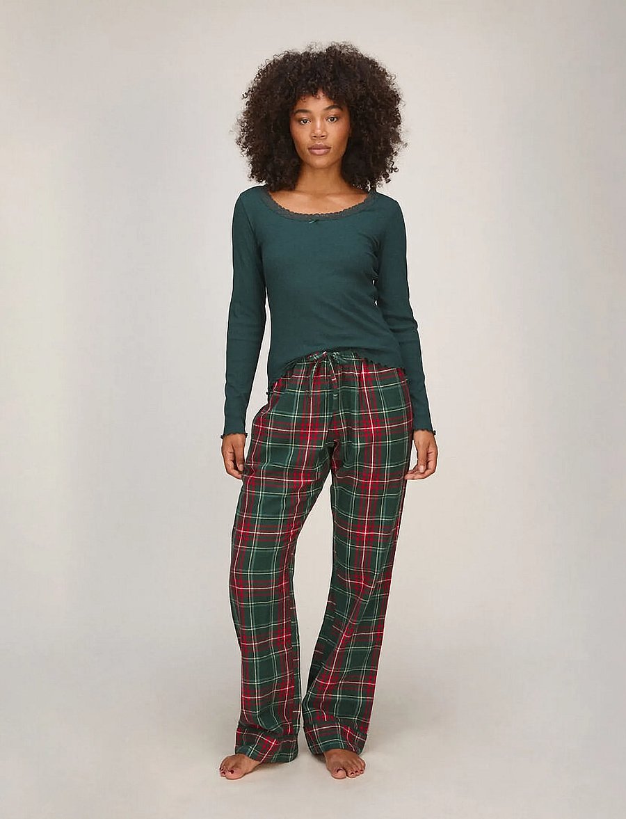 Hunkemöller - TOP LS JERSEY RIB LACE - oberteile - ponderosa pine - 4