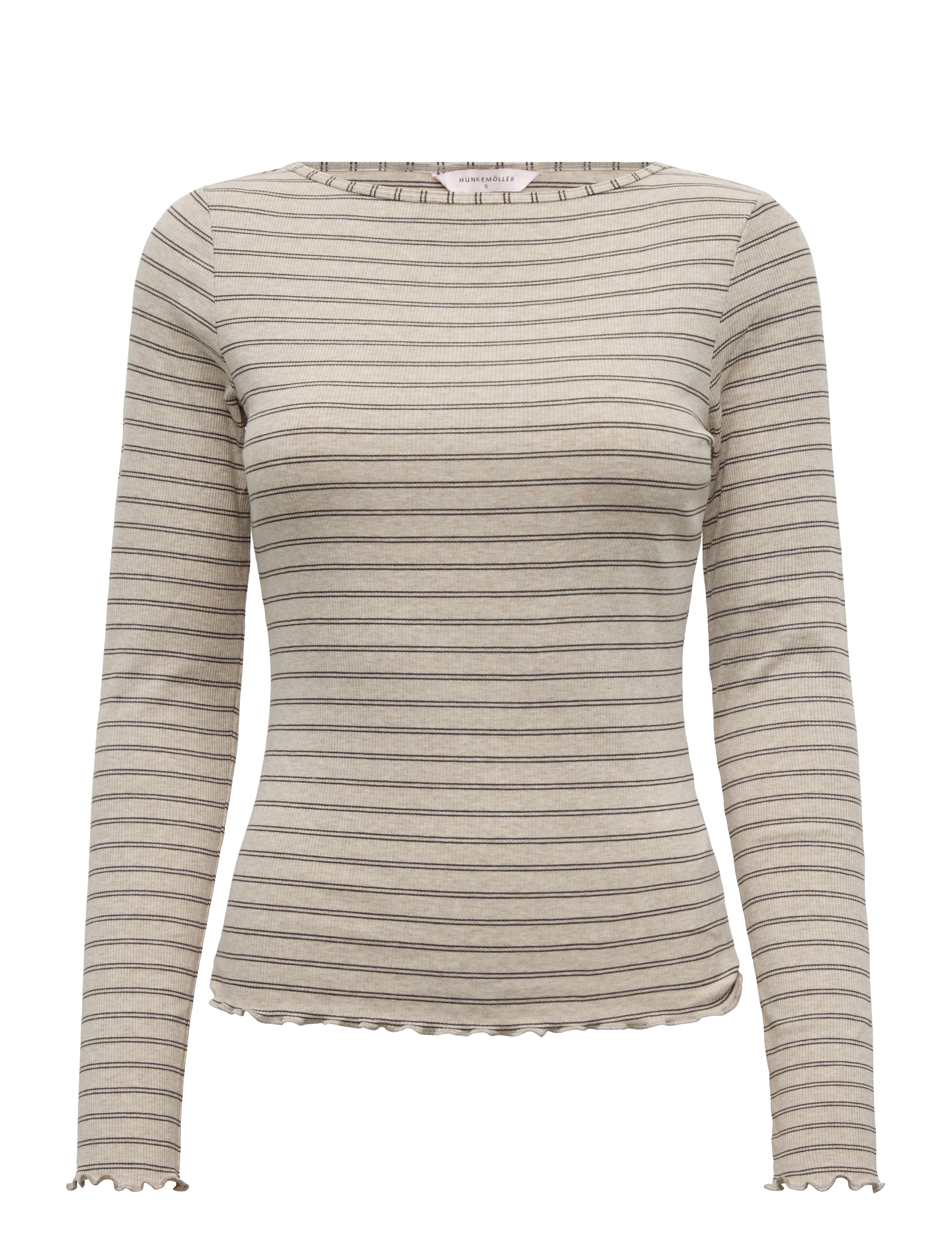 Hunkemöller - TOP LS BOAT JERSEY RIB STRIPE - oatmeal melee - 1
