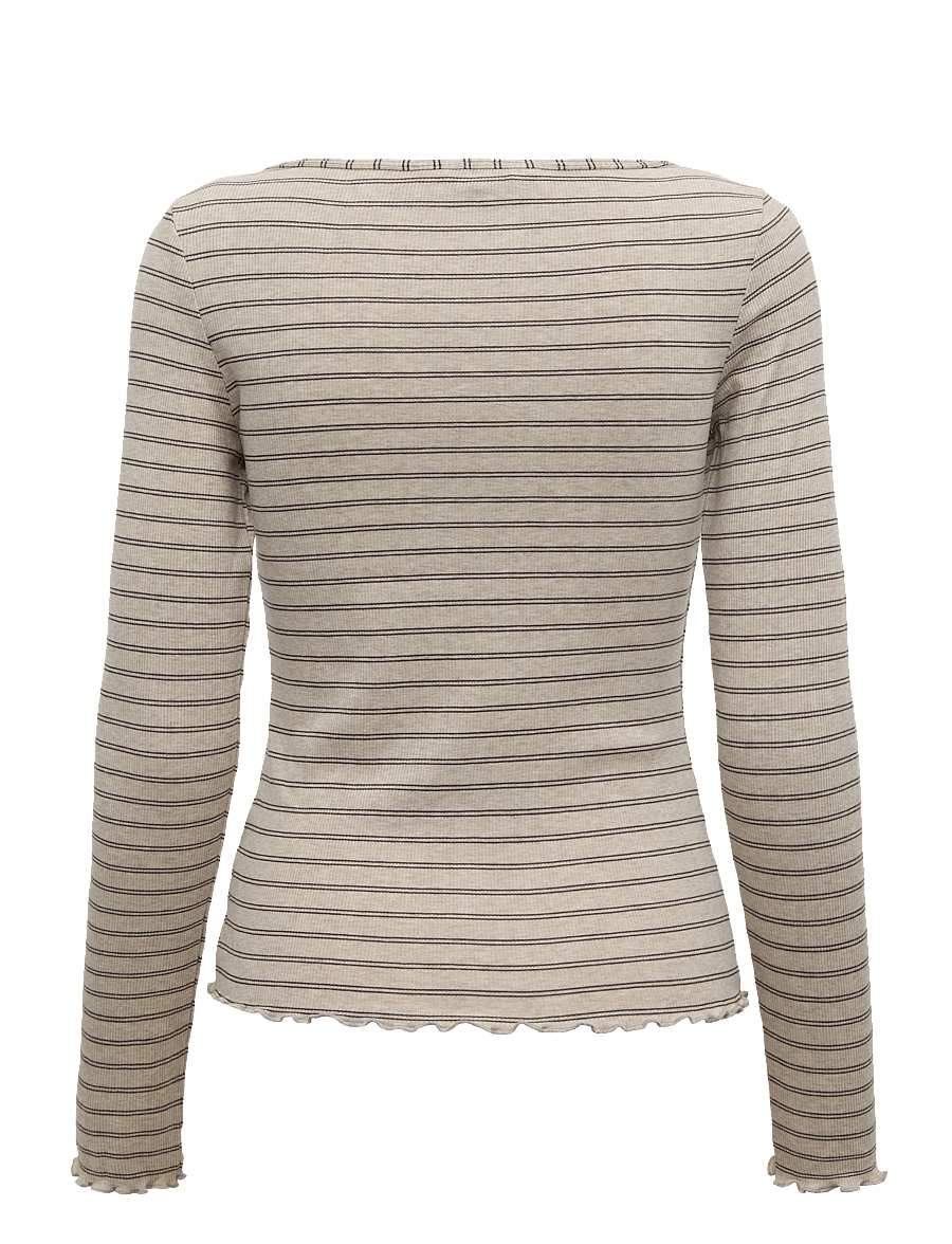 Hunkemöller - TOP LS BOAT JERSEY RIB STRIPE - oatmeal melee - 2