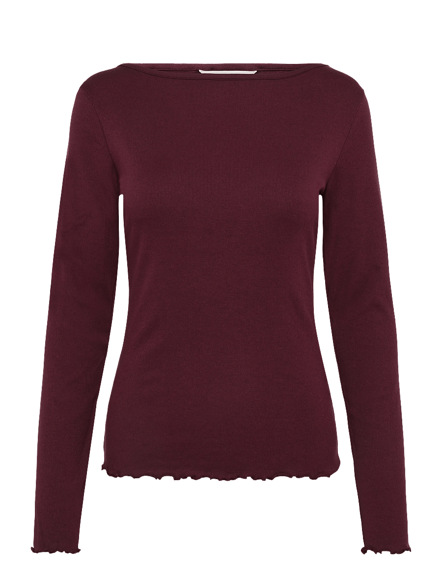 Hunkemöller - TOP LS BOAT JERSEY RIB - langärmlige tops - tawny port - 1