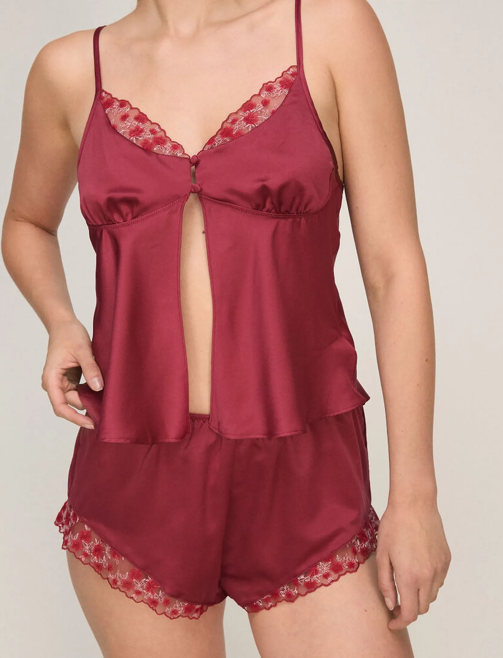 Hunkemöller - SHORT SATIN EMBR CHLOE - cabernet - 0