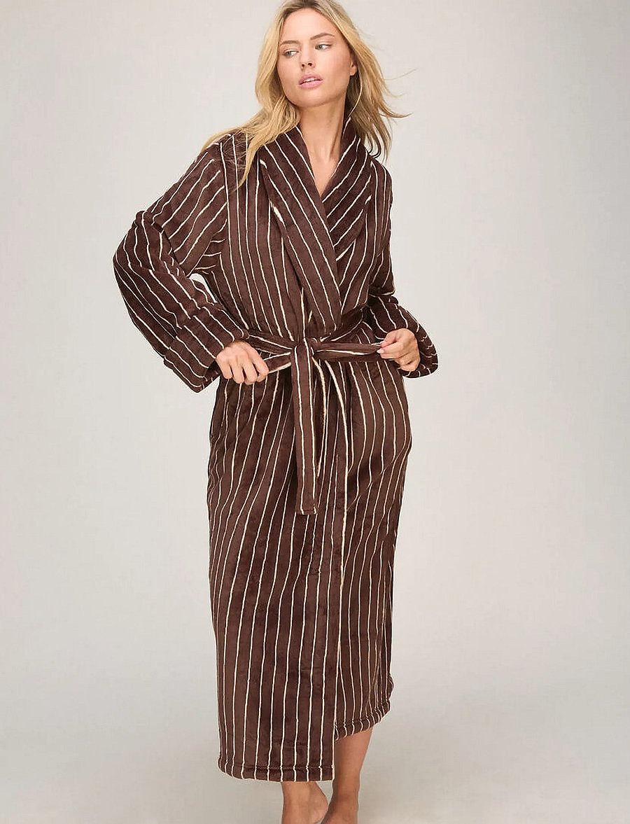 Hunkemöller - ROBE LONG SOFT FLEECE STRIPE - coffee bean - 0