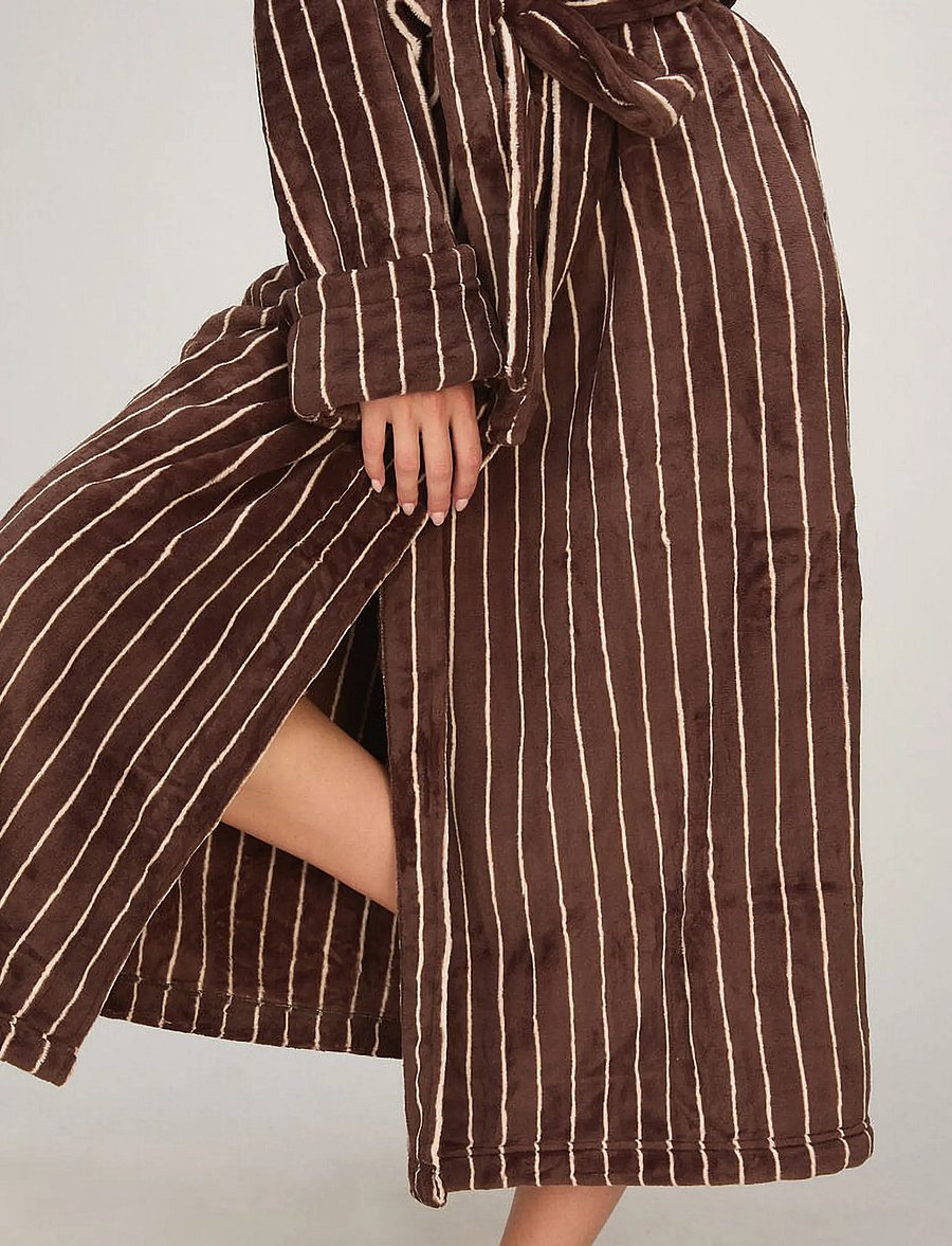 Hunkemöller - ROBE LONG SOFT FLEECE STRIPE - coffee bean - 3