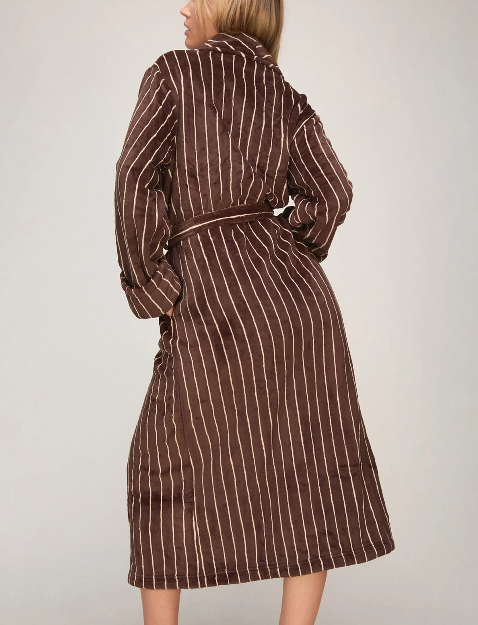 Hunkemöller - ROBE LONG SOFT FLEECE STRIPE - coffee bean - 5