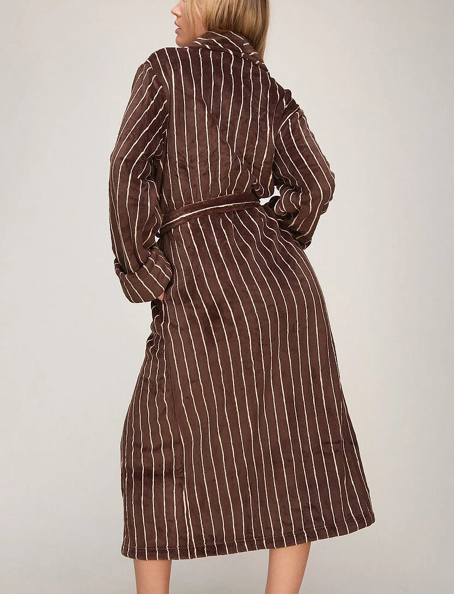 Hunkemöller - ROBE LONG SOFT FLEECE STRIPE - coffee bean - 5