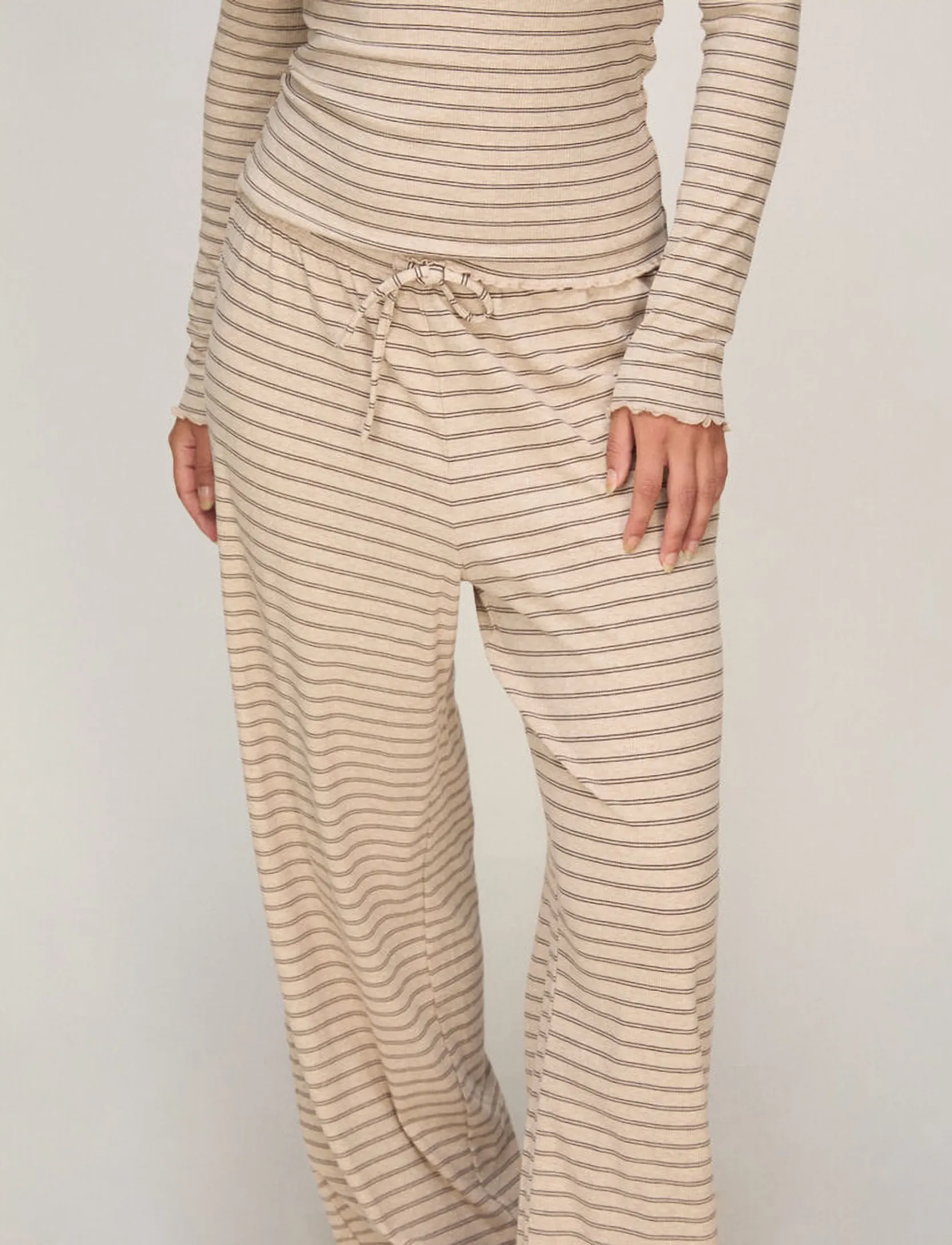 Hunkemöller PANT JERSEY RIB STRIPE - Hunkemöller - OATMEAL MELEE / beige