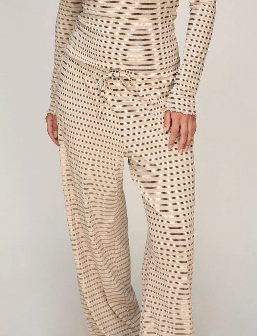 Hunkemöller - PANT JERSEY RIB STRIPE - oatmeal melee - 0