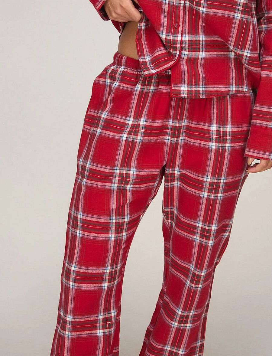Hunkemöller - PANT FLANNEL STRAIGHT CHECK - straight leg trousers - savvy red - 0