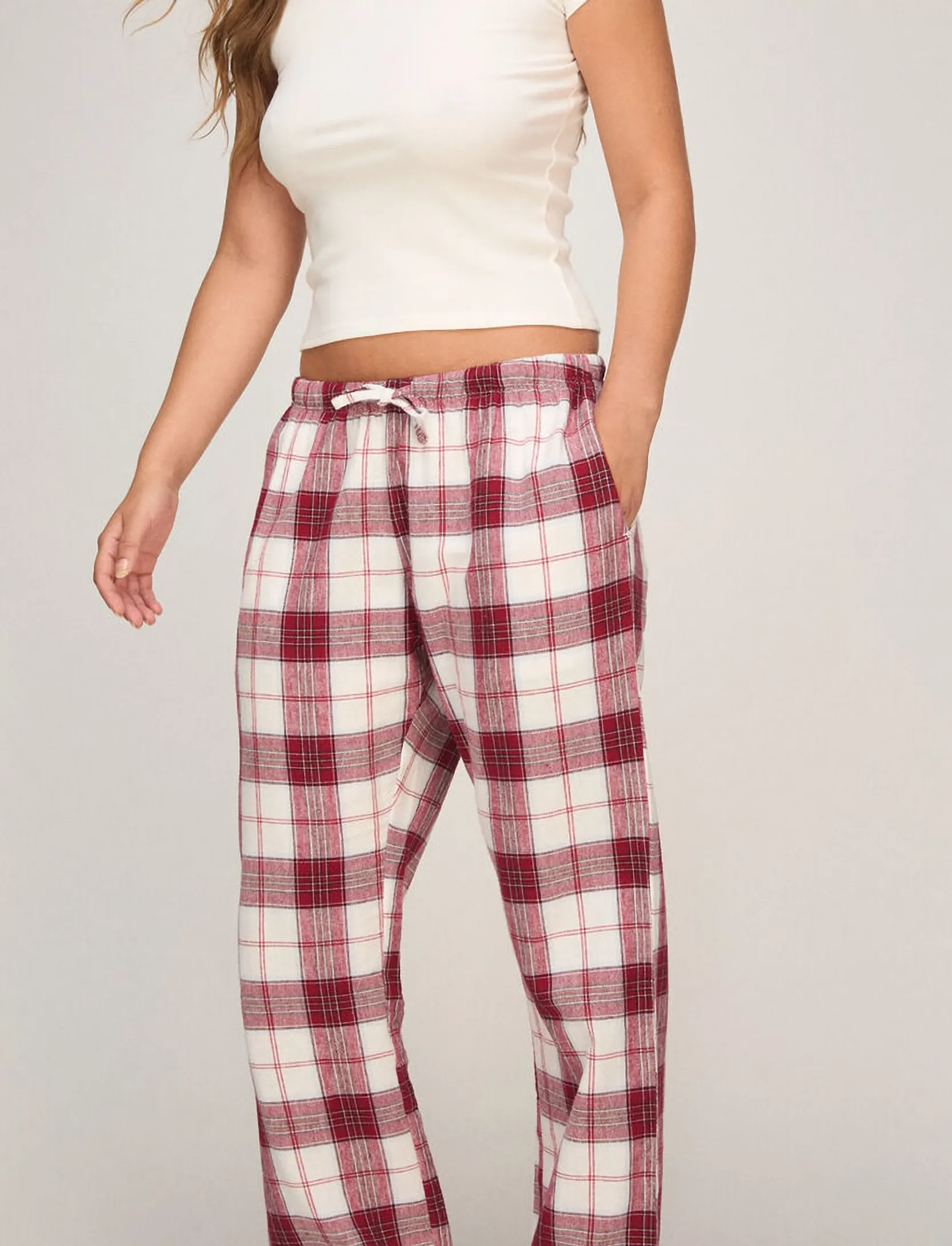 Hunkemöller PANT FLANNEL STRAIGHT CHECK - Trousers - GARDENIA / cream