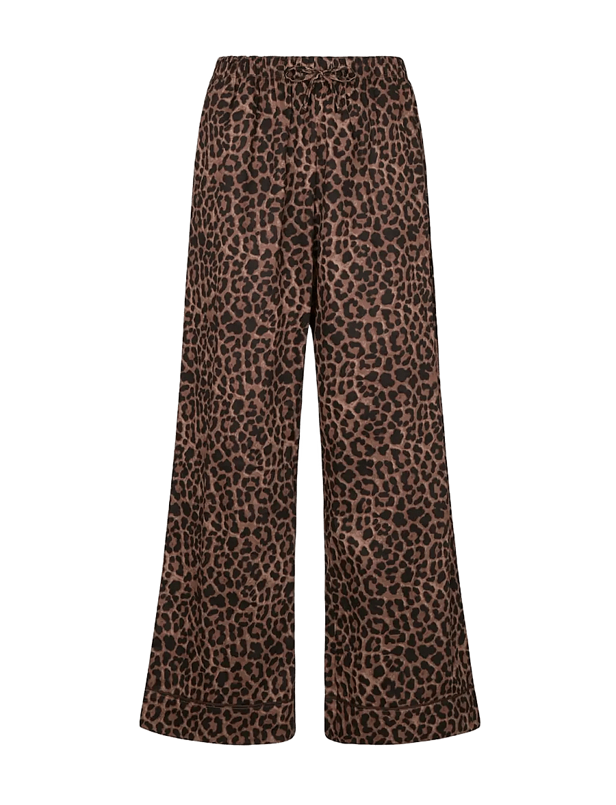 Hunkemöller - PANT CO SATIN LEOPARD - hosen mit weitem bein - black - 1