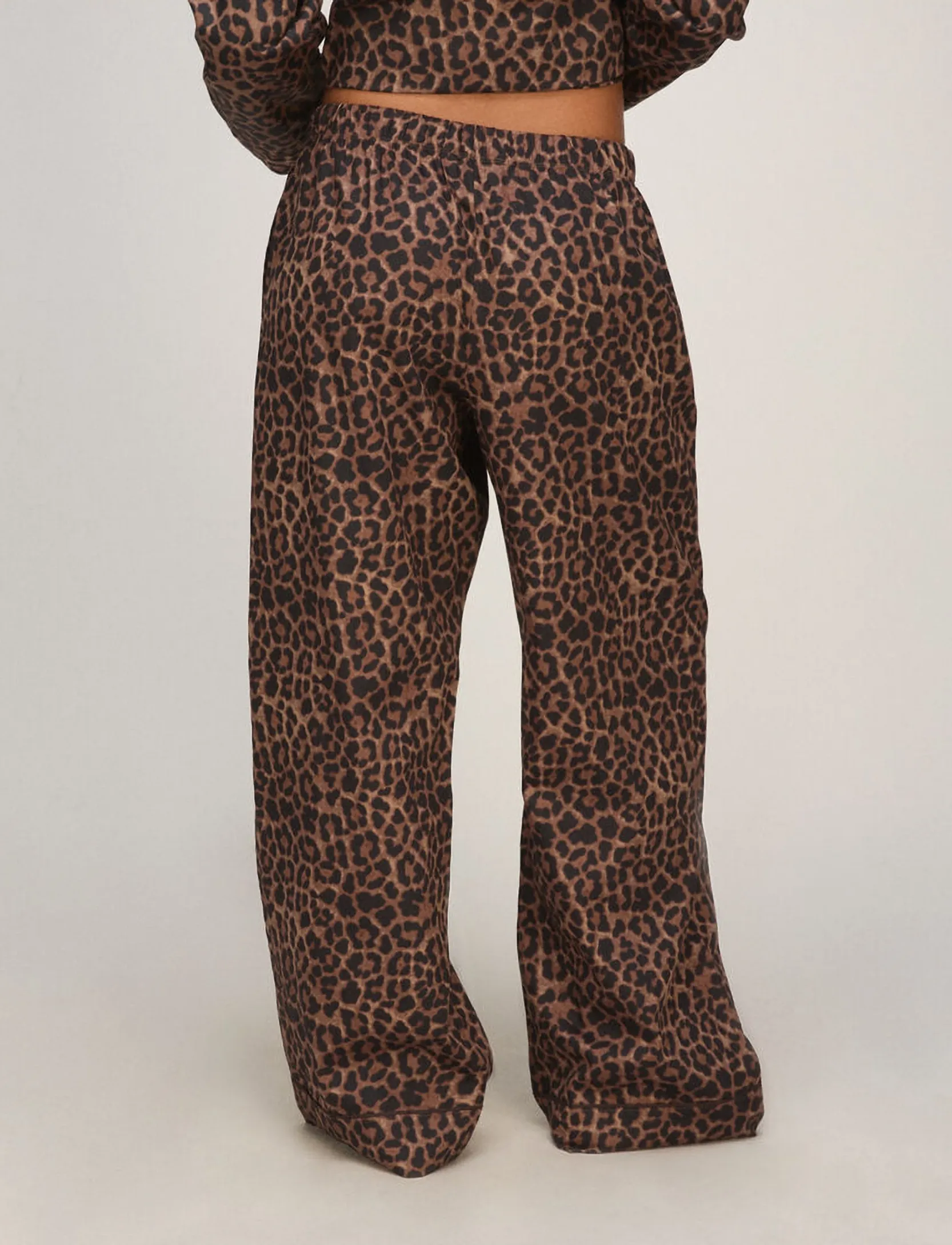 Hunkemöller - PANT CO SATIN LEOPARD - hosen mit weitem bein - black - 3