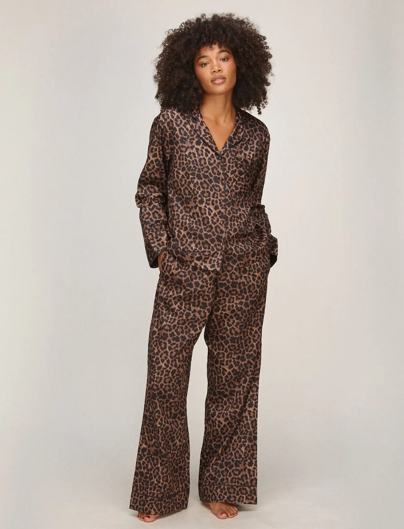 Hunkemöller - PANT CO SATIN LEOPARD - hosen mit weitem bein - black - 4