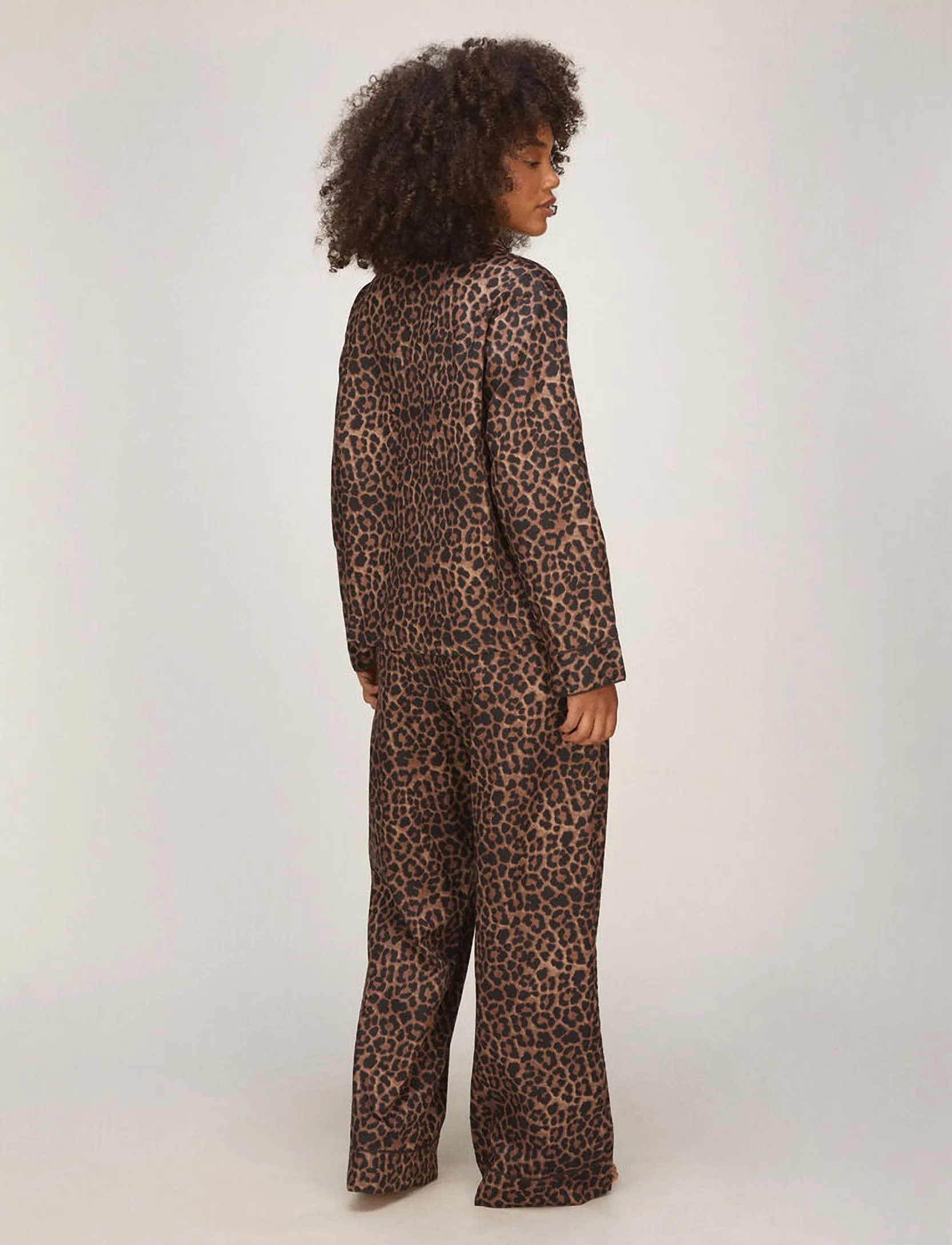 Hunkemöller - PANT CO SATIN LEOPARD - hosen mit weitem bein - black - 5