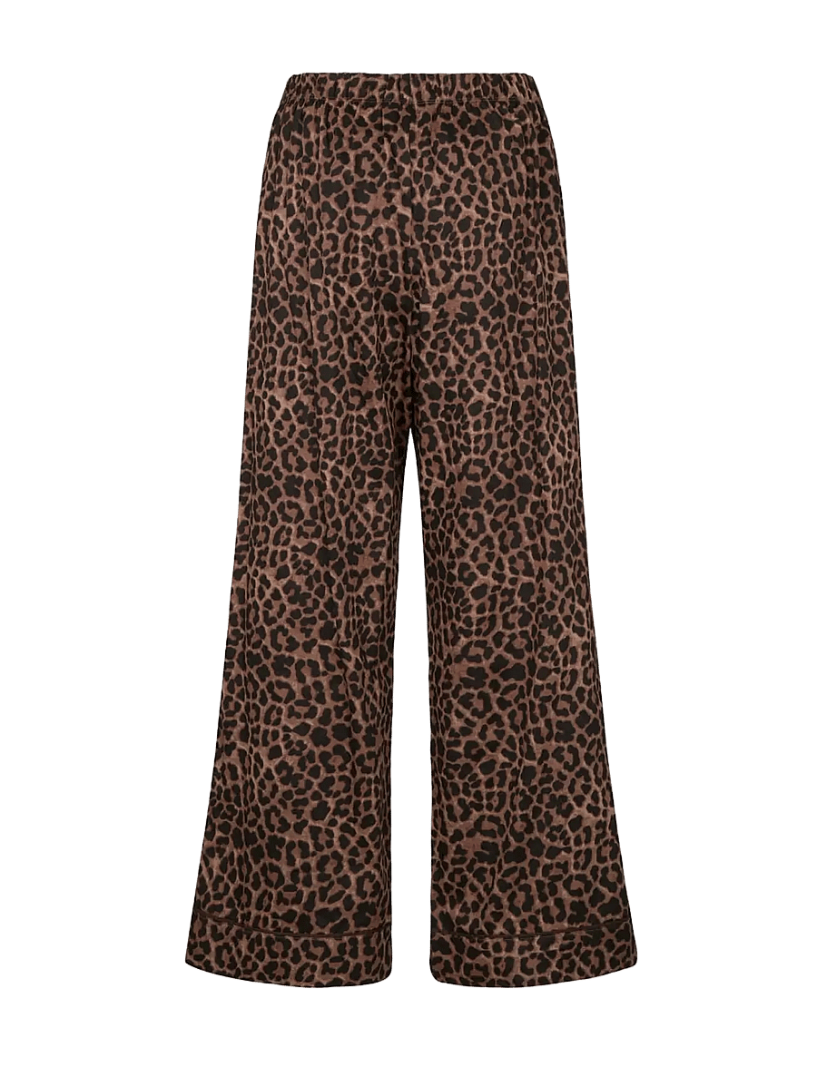 Hunkemöller - PANT CO SATIN LEOPARD - hosen mit weitem bein - black - 2