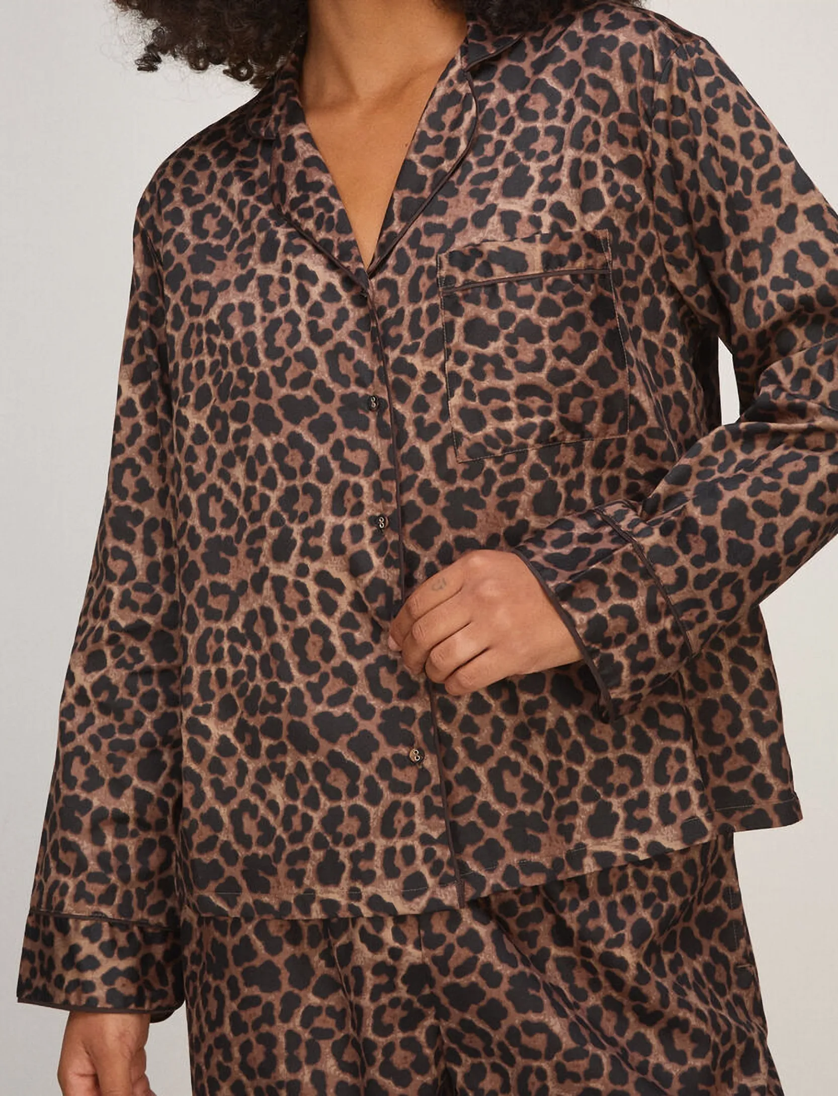 Hunkemöller JACKET LS CO SATEEN LEOPARD - Hunkemöller - BLACK / black