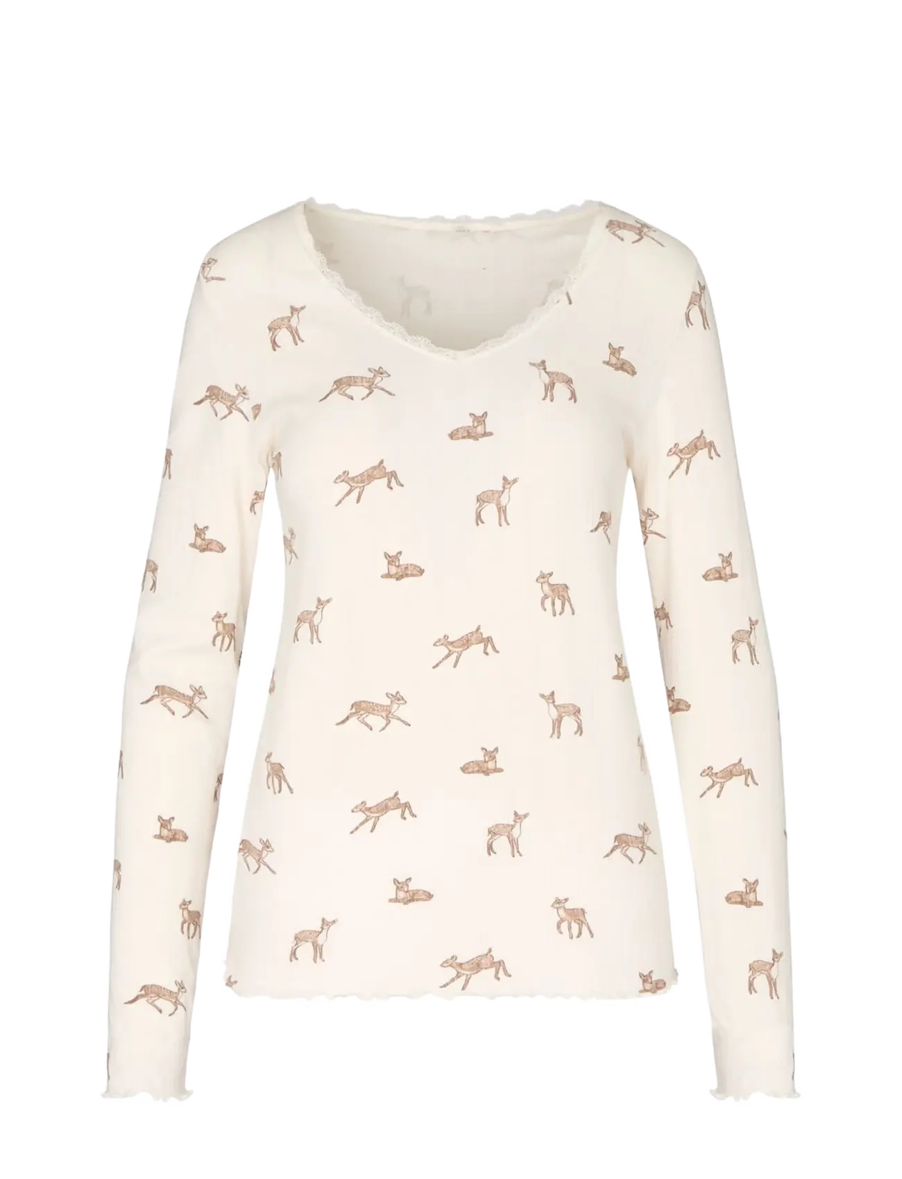 Hunkemöller - TOP LS POINTELLE LACE DEER - gardenia - 1