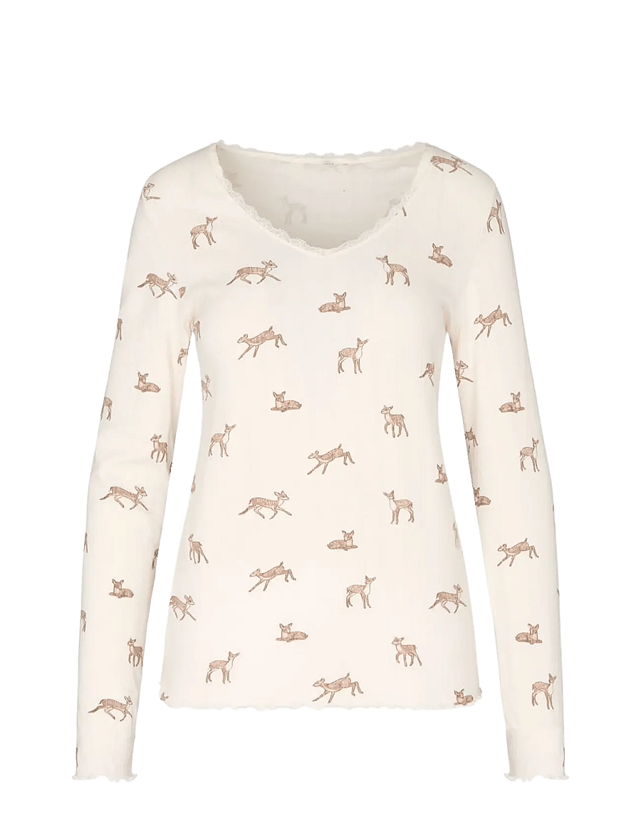 Hunkemöller - TOP LS POINTELLE LACE DEER - gardenia - 1