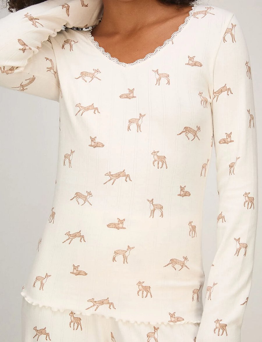 Hunkemöller - TOP LS POINTELLE LACE DEER - gardenia - 0