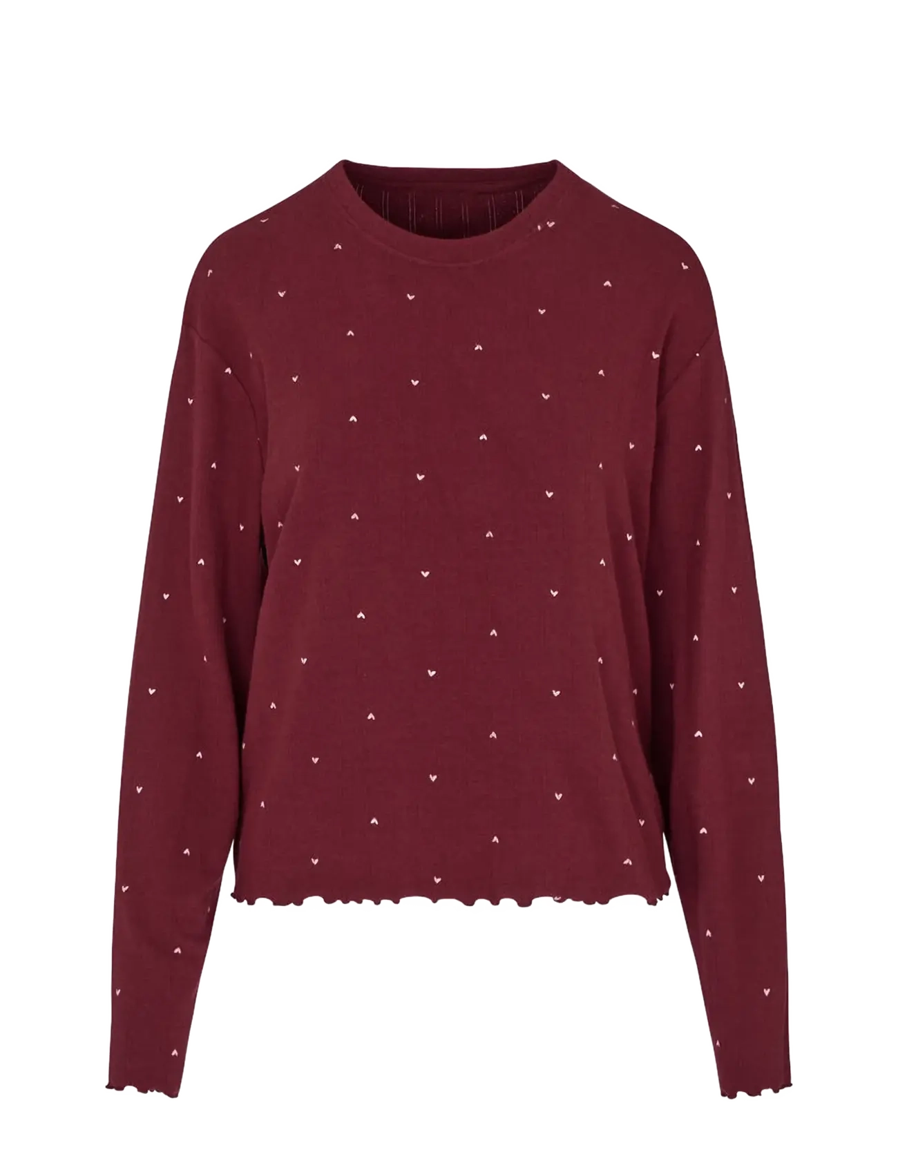 Hunkemöller - TOP LS LOOSE POINTELLE HEART - tawny port - 1