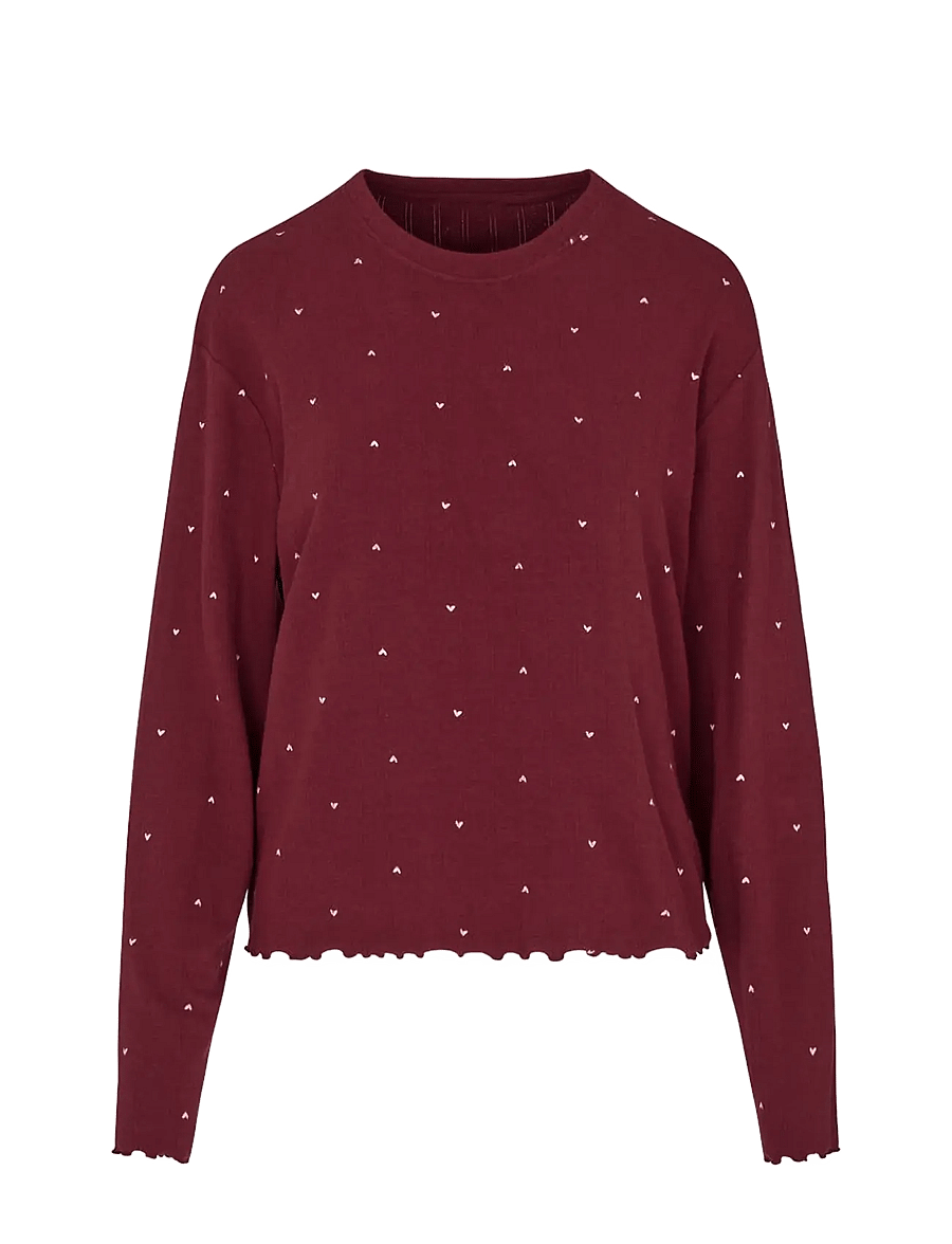 Hunkemöller - TOP LS LOOSE POINTELLE HEART - overdele - tawny port - 1