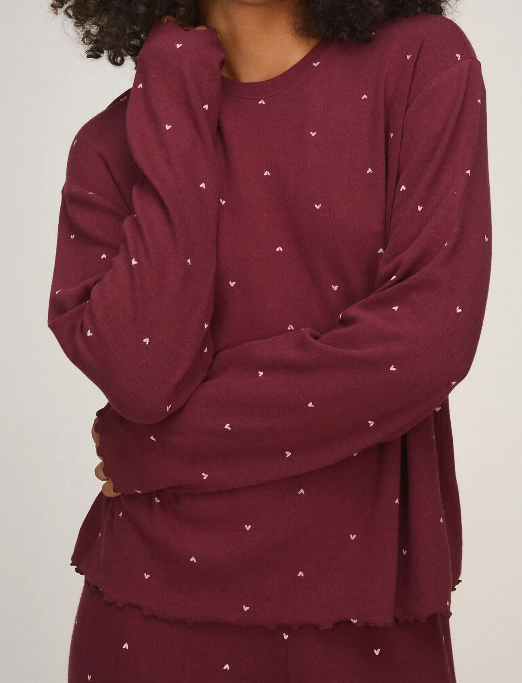 Hunkemöller TOP LS LOOSE POINTELLE HEART - Hunkemöller - TAWNY PORT / burgundy