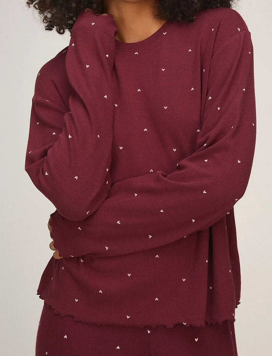 Hunkemöller - TOP LS LOOSE POINTELLE HEART - overdele - tawny port - 0