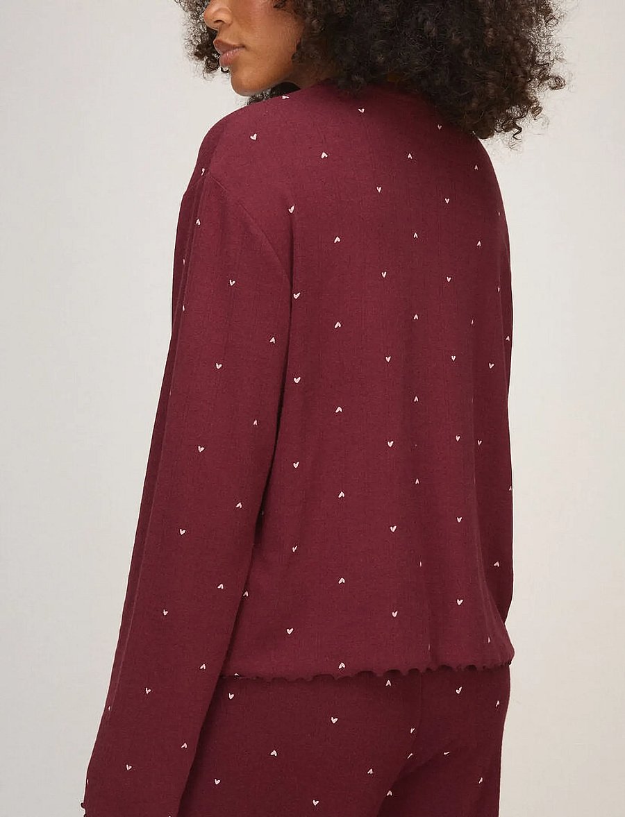 Hunkemöller - TOP LS LOOSE POINTELLE HEART - overdele - tawny port - 3