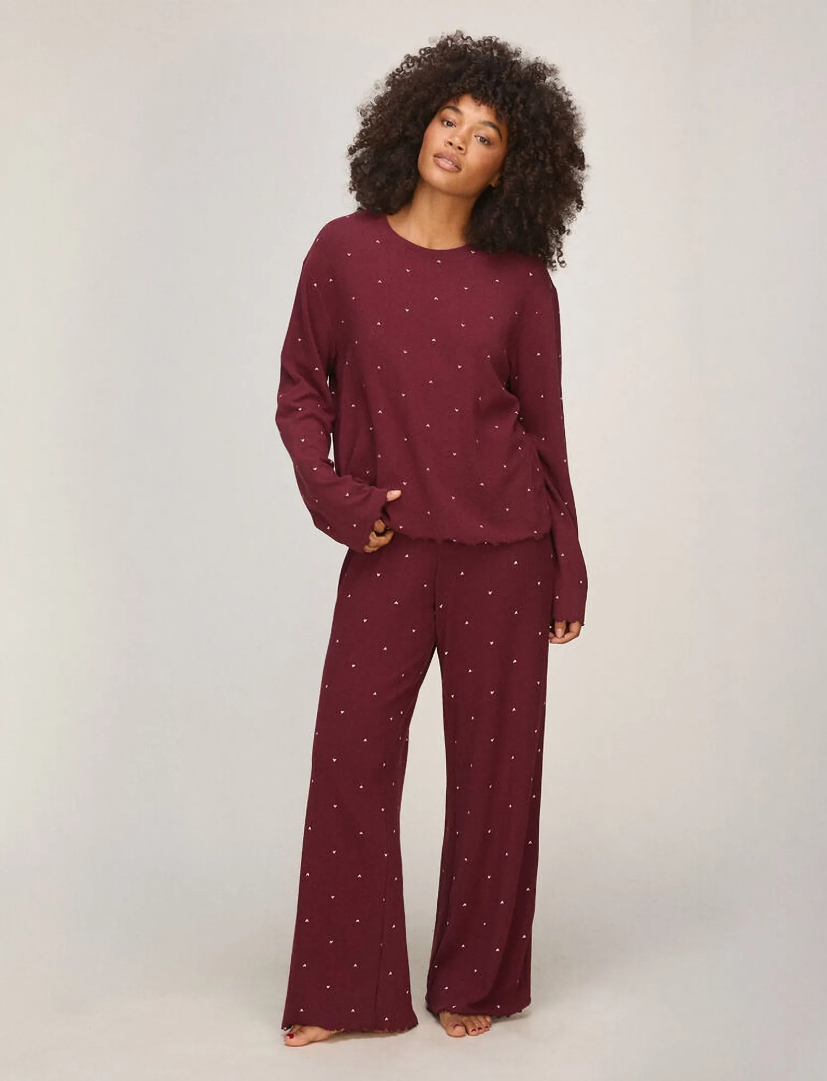 Hunkemöller - TOP LS LOOSE POINTELLE HEART - tawny port - 4