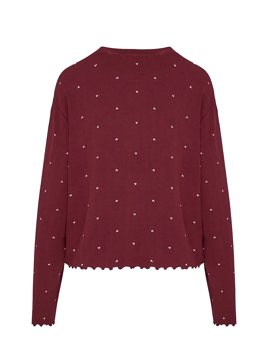Hunkemöller - TOP LS LOOSE POINTELLE HEART - overdele - tawny port - 2