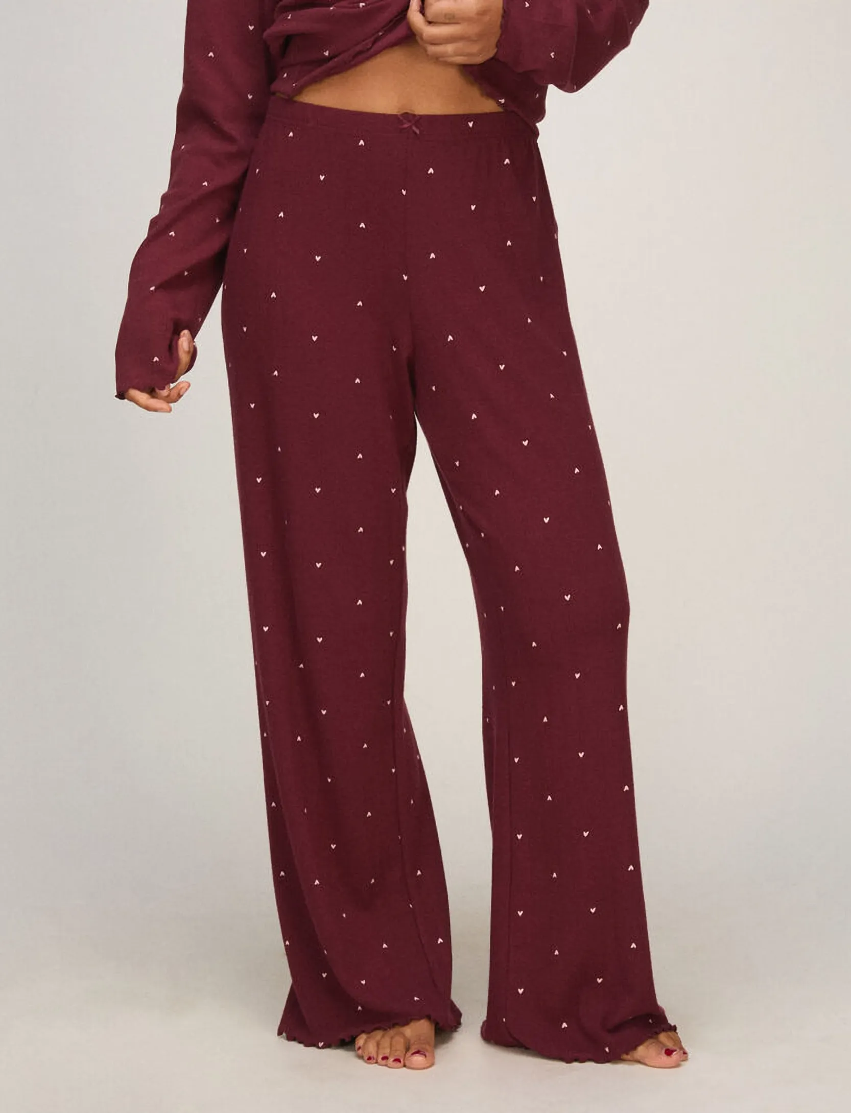 Hunkemöller PANT LOOSE POINTELLE HEART - Hunkemöller - TAWNY PORT / burgundy