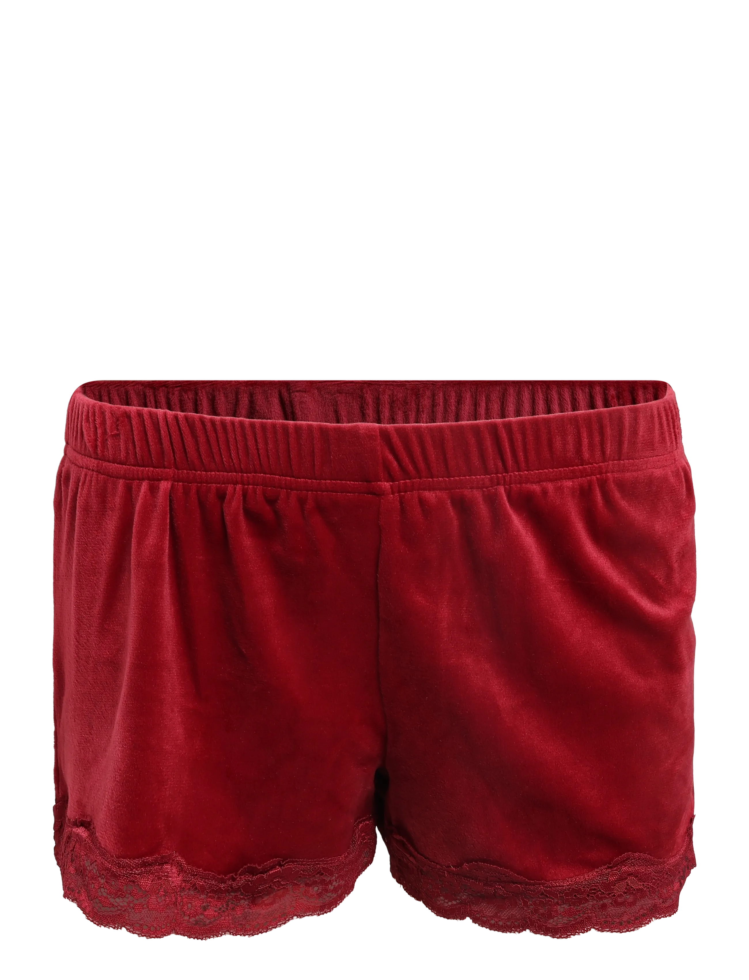 Hunkemöller SHORT VELOURS SCALLOP LACE - Shorts - BIKING RED / burgundy