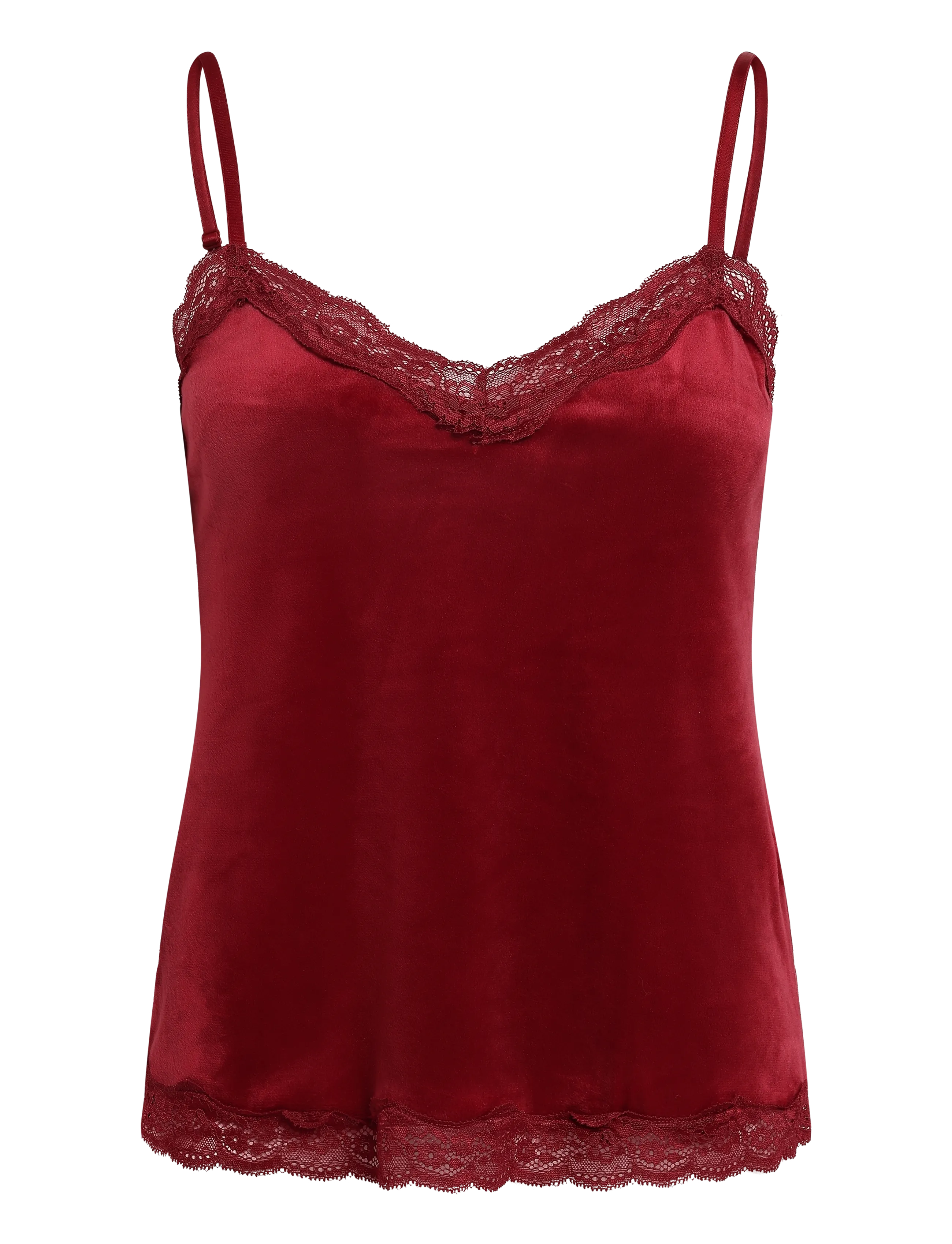 Hunkemöller CAMI VELOURS SCALLOP LACE - Öö- ja puhkerõivad - BIKING RED / burgundy