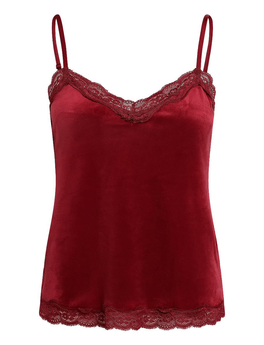 Hunkemöller - CAMI VELOURS SCALLOP LACE - overdele - biking red - 1