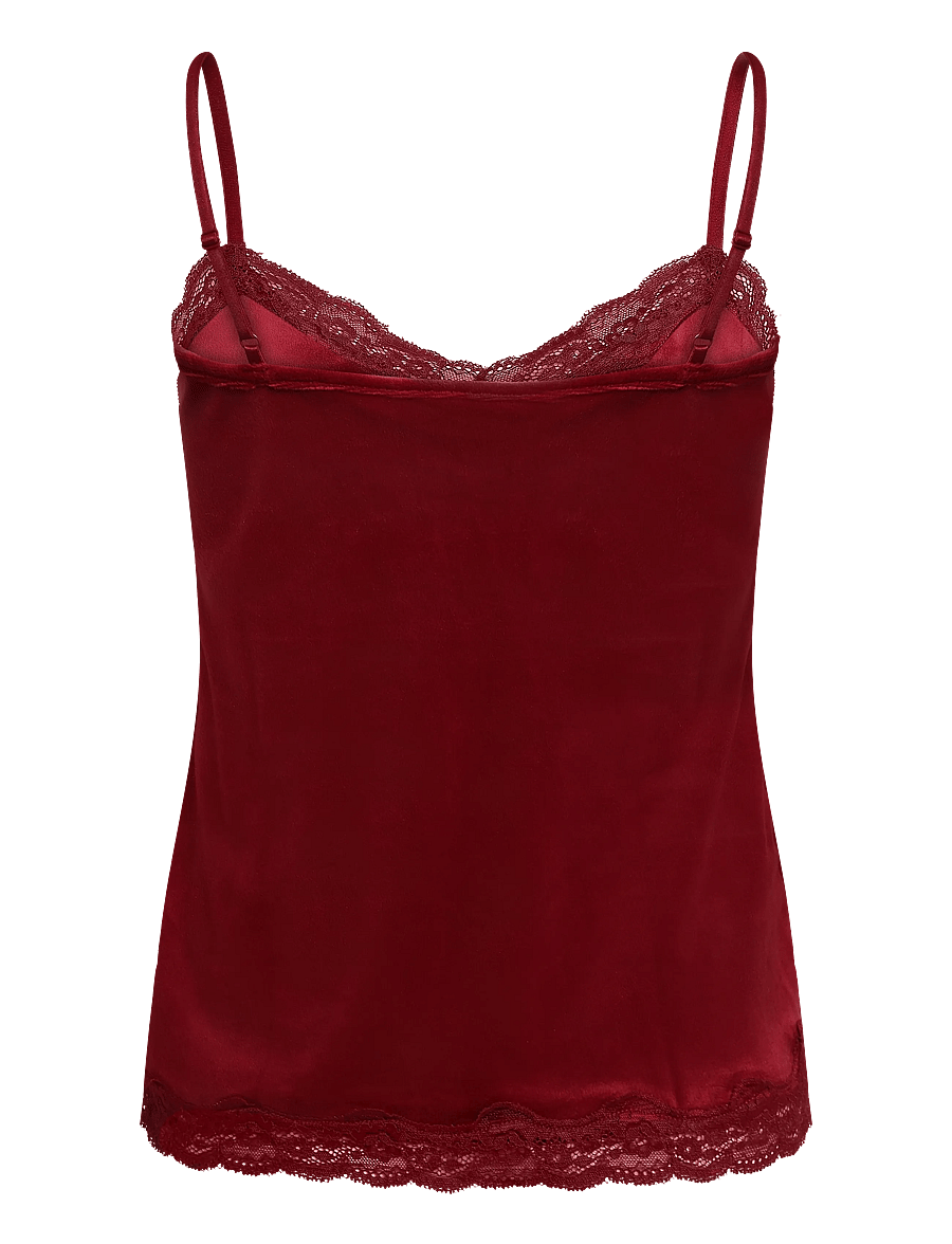 Hunkemöller - CAMI VELOURS SCALLOP LACE - overdele - biking red - 2