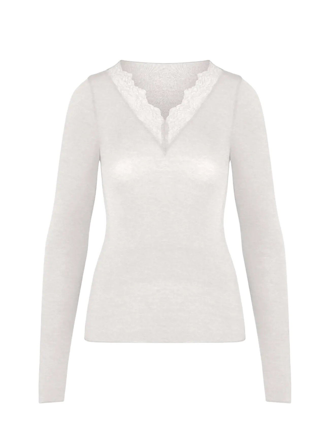 Hunkemöller - TOP LS V-NECK LACE INTIMATES - soft grey melange - 1