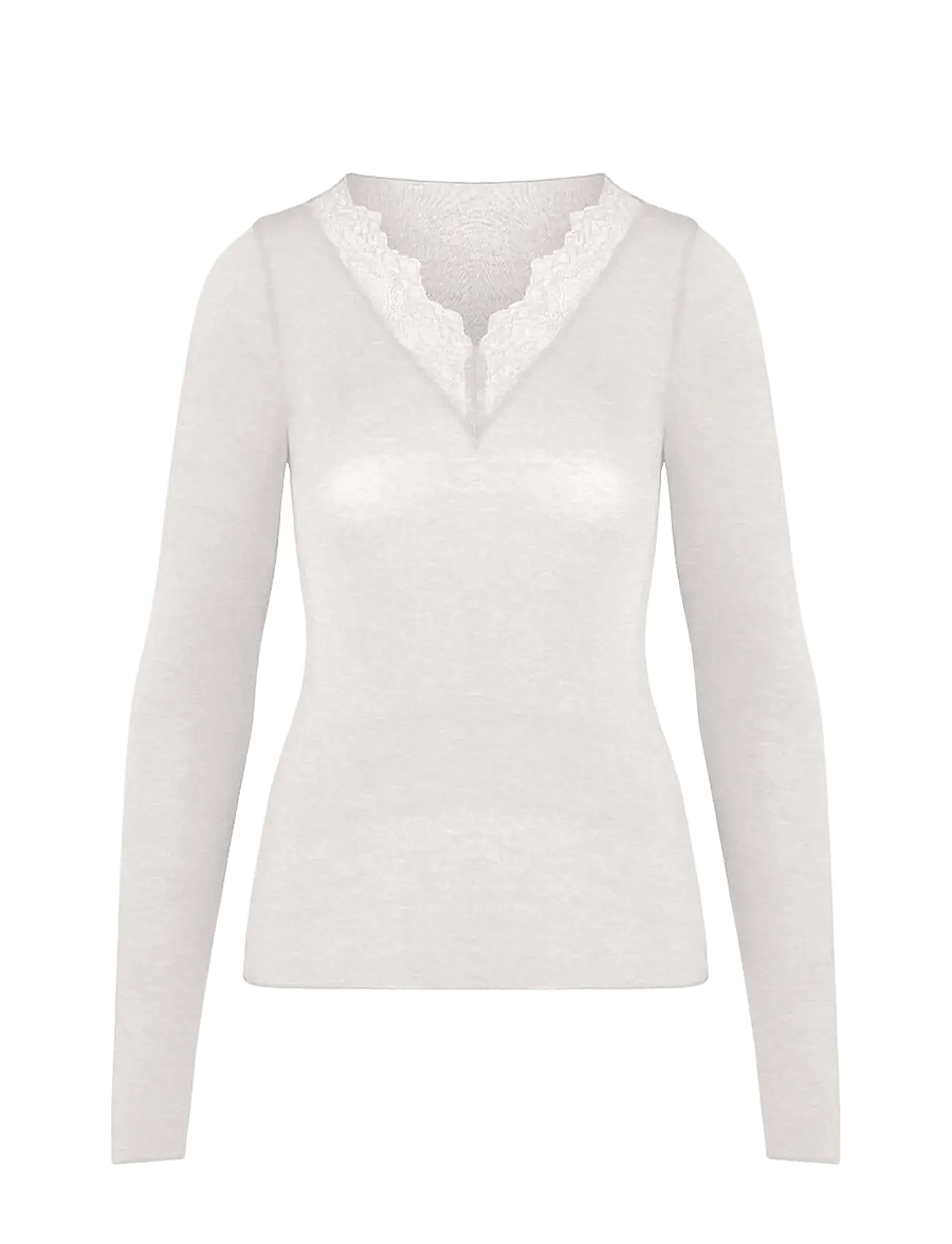 Hunkemöller - TOP LS V-NECK LACE INTIMATES - soft grey melange - 1