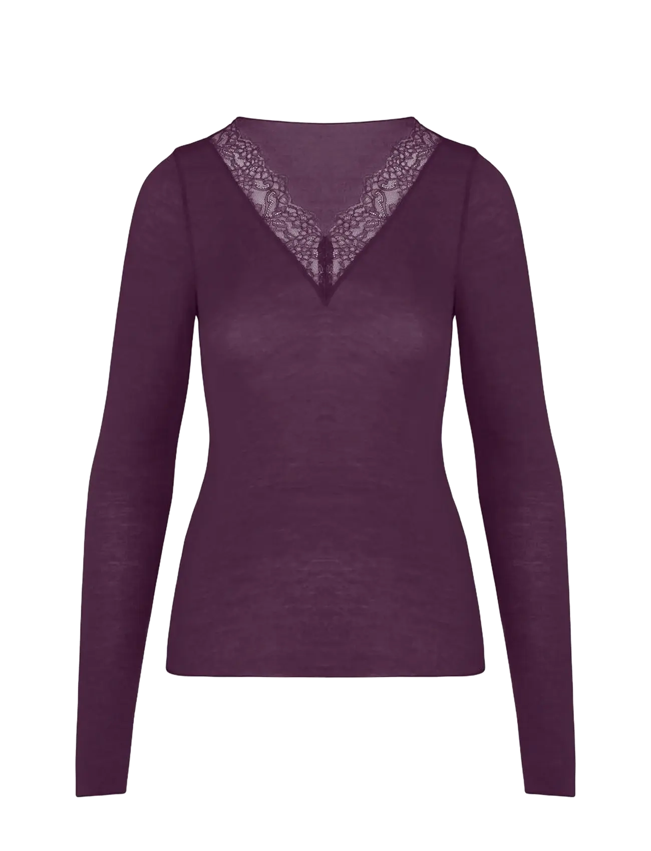 Hunkemöller - TOP LS V-NECK LACE INTIMATES - blackberry wine - 1