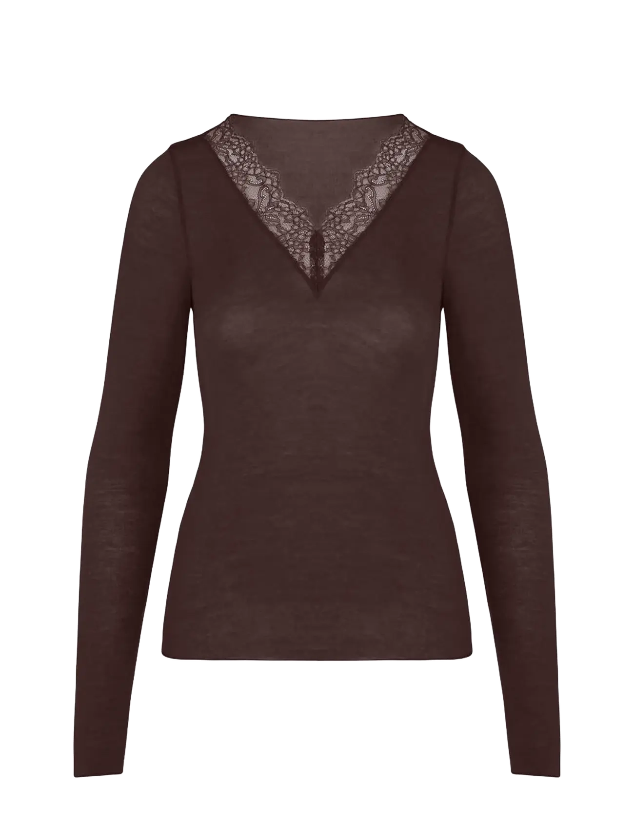 Hunkemöller - TOP LS V-NECK LACE INTIMATES - coffee bean - 1
