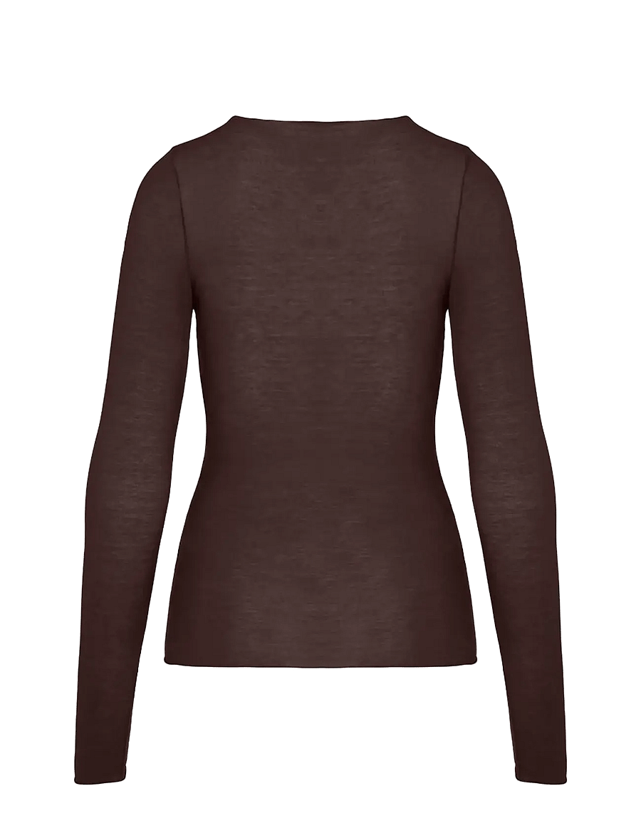 Hunkemöller - TOP LS V-NECK LACE INTIMATES - coffee bean - 2