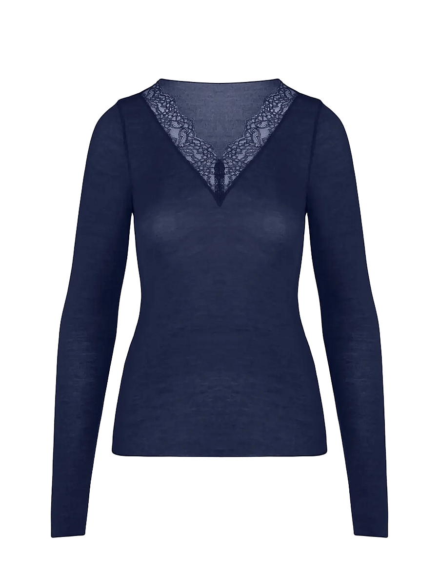 Hunkemöller - TOP LS V-NECK LACE INTIMATES - peacoat - 1