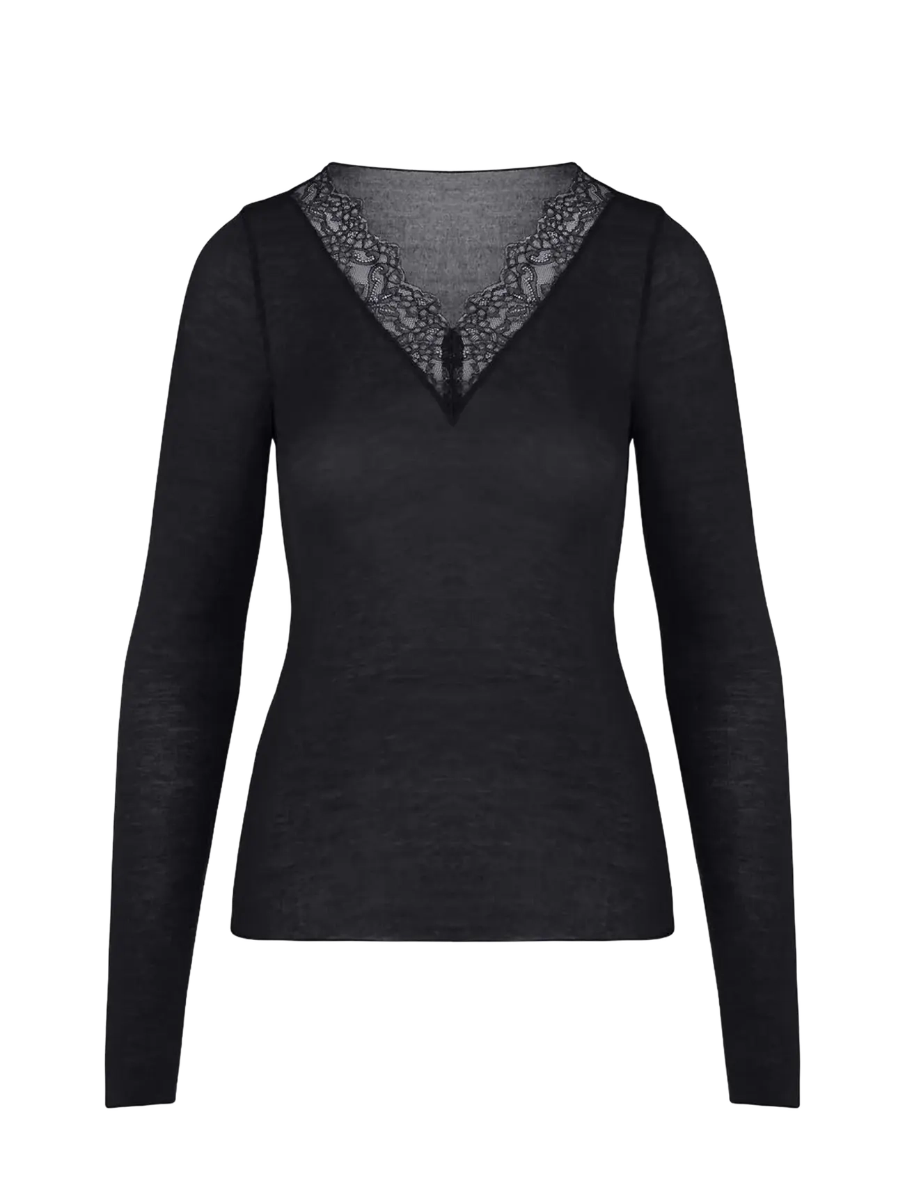 Hunkemöller - TOP LS V-NECK LACE INTIMATES - black - 1
