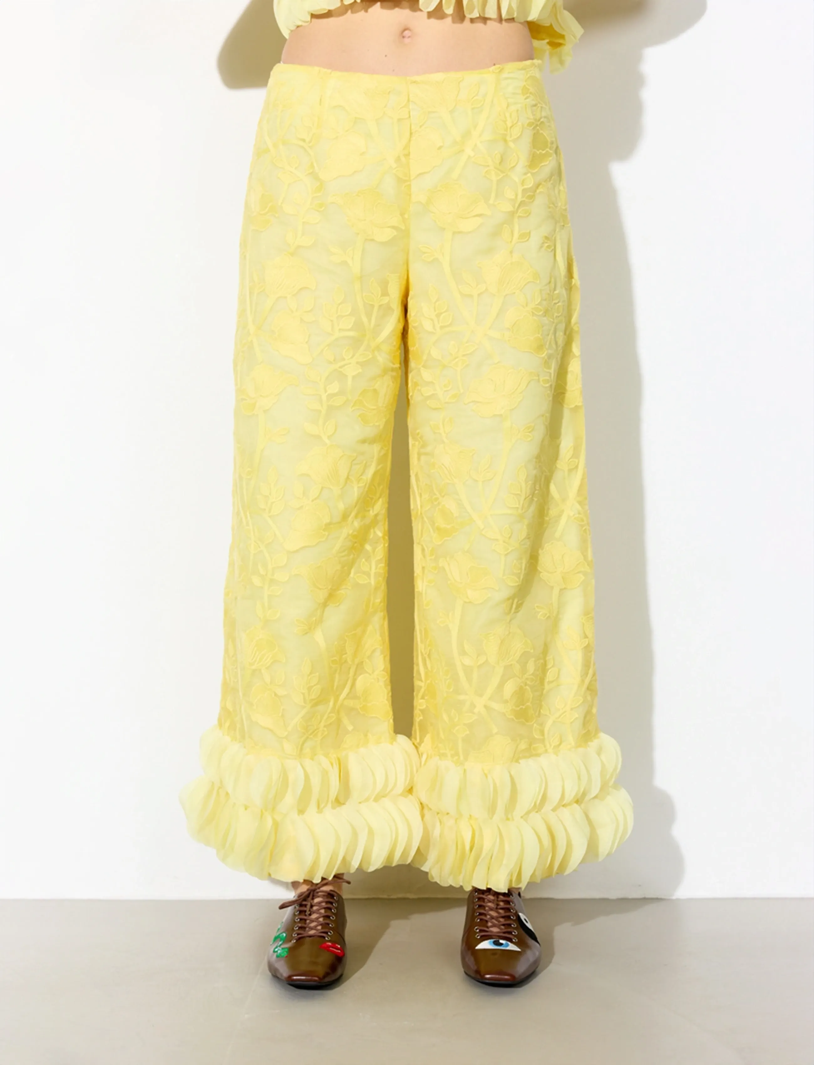 Hunkøn Aiko Trousers, L, Gelb - Wide Leg, Frauen