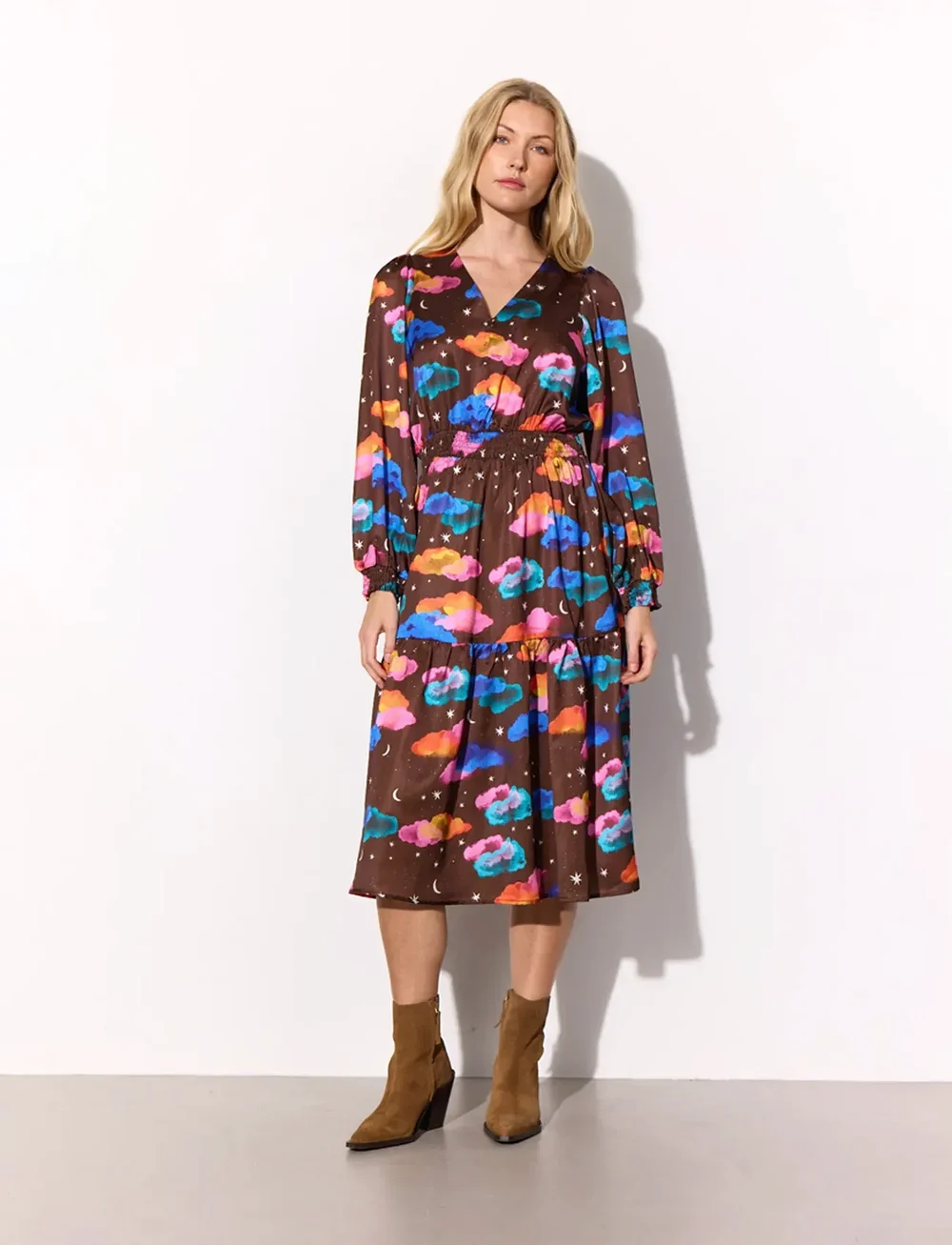 Hunkøn - Sonja Dress - midimekot - cocoa sky art print - 0