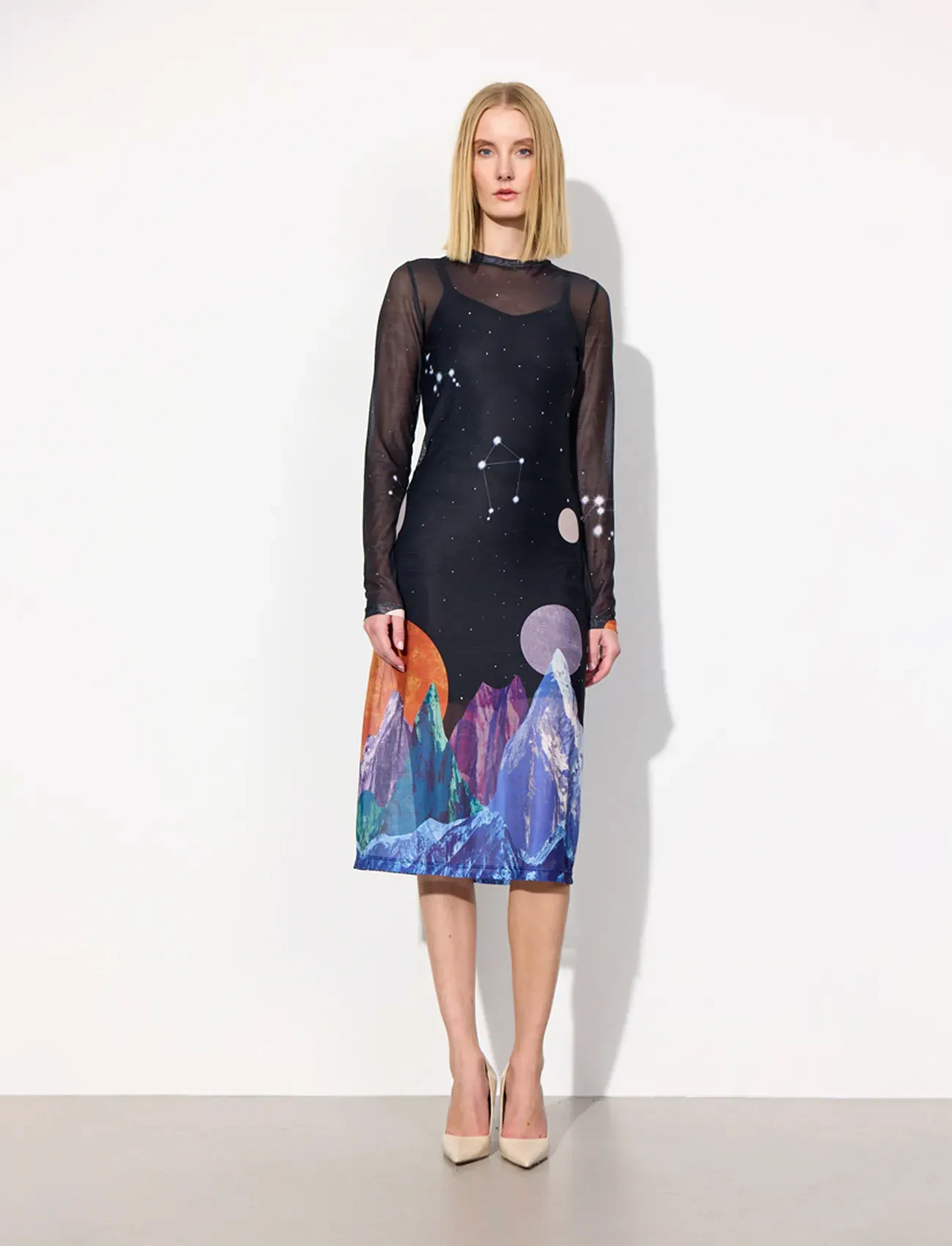 Hunkøn - Annika Mesh Dress - outer space art print - 2