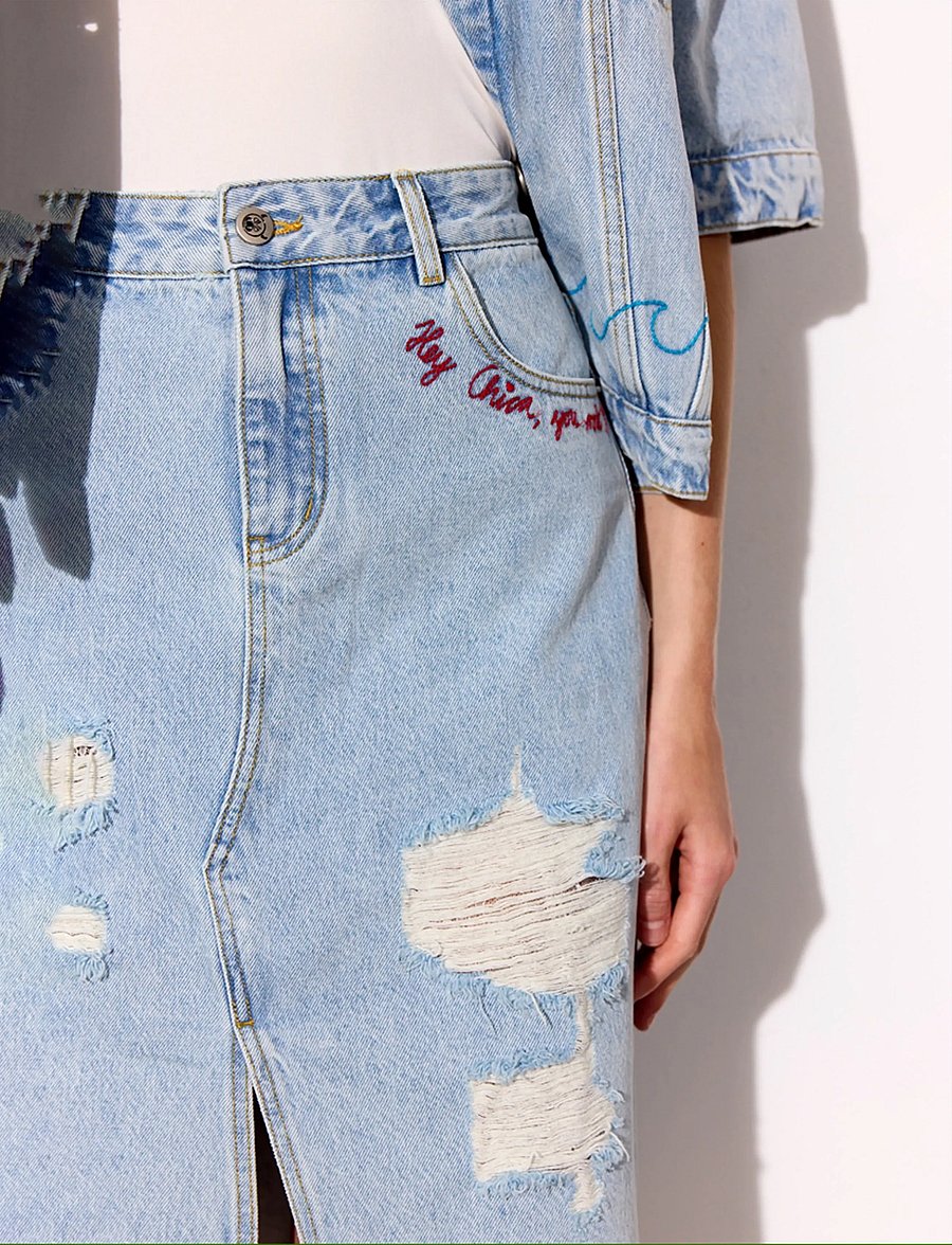 Hunkøn - Kenna Denim Skirt - jeanskjolar - light denim - 5
