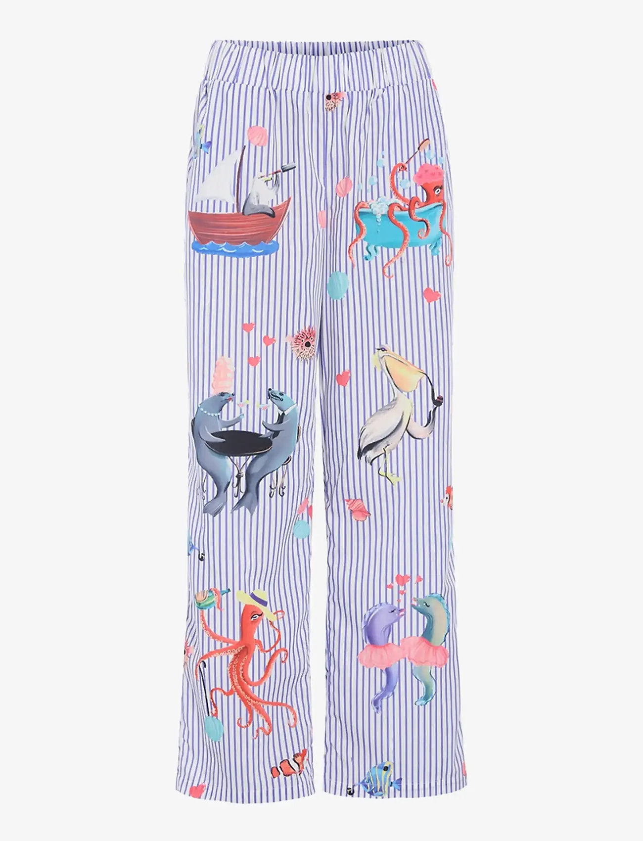 Hunkøn - Nessie Trousers - straight leg trousers - blue ocean art print - 1