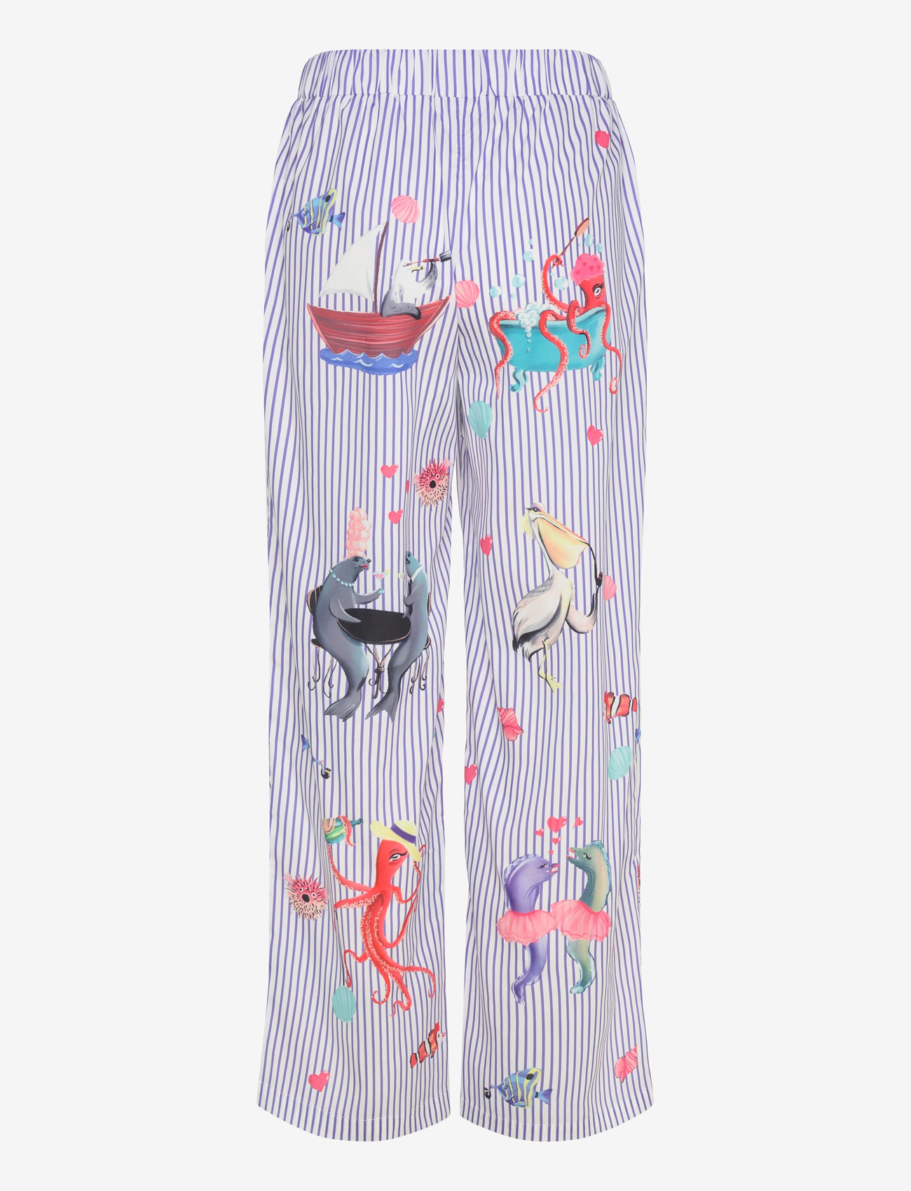 Hunkøn - Nessie Trousers - straight leg trousers - blue ocean art print - 2